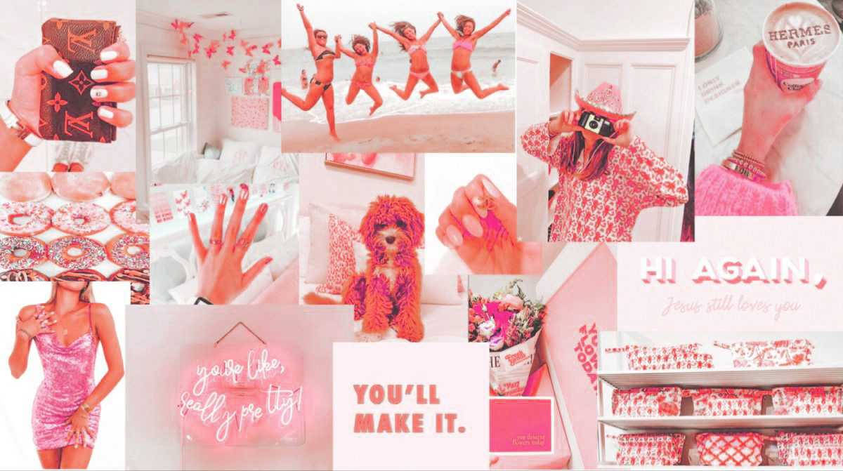 Collage rosa preppy aesthetic, 1200x671 HD, Laptop