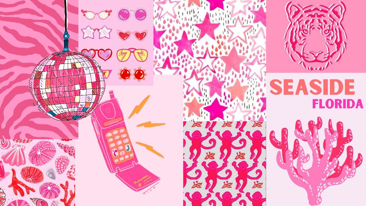 Collage preppy rosa disco telefono, 1200x675 HD, Laptop