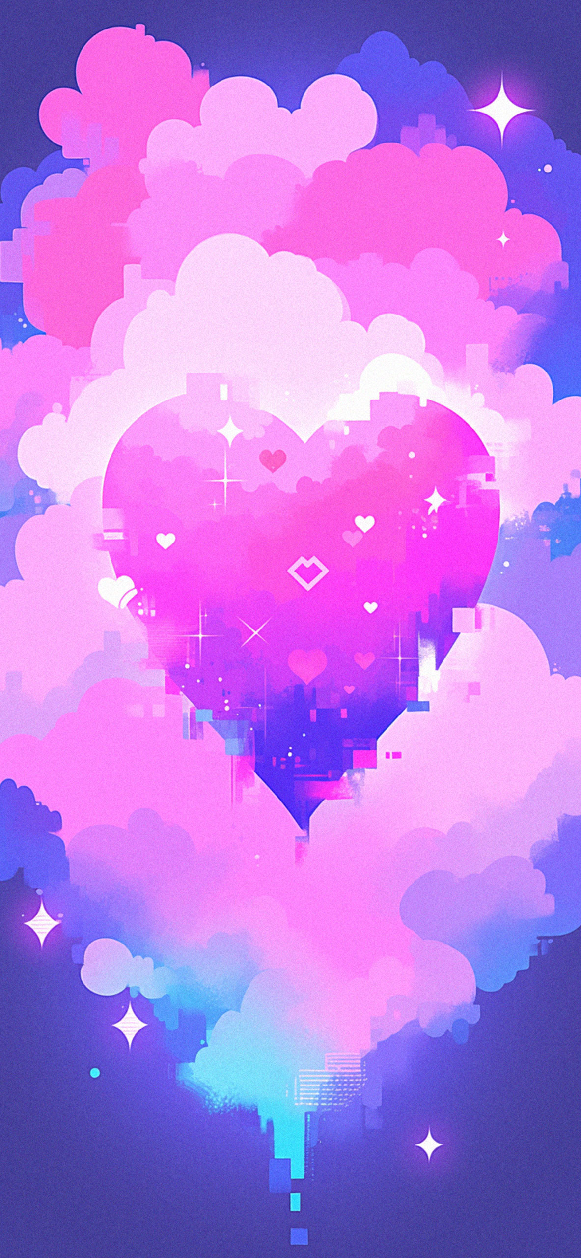 Cuore rosa tra nuvole viola, 1183x2560 Full HD Verticale, iPhone