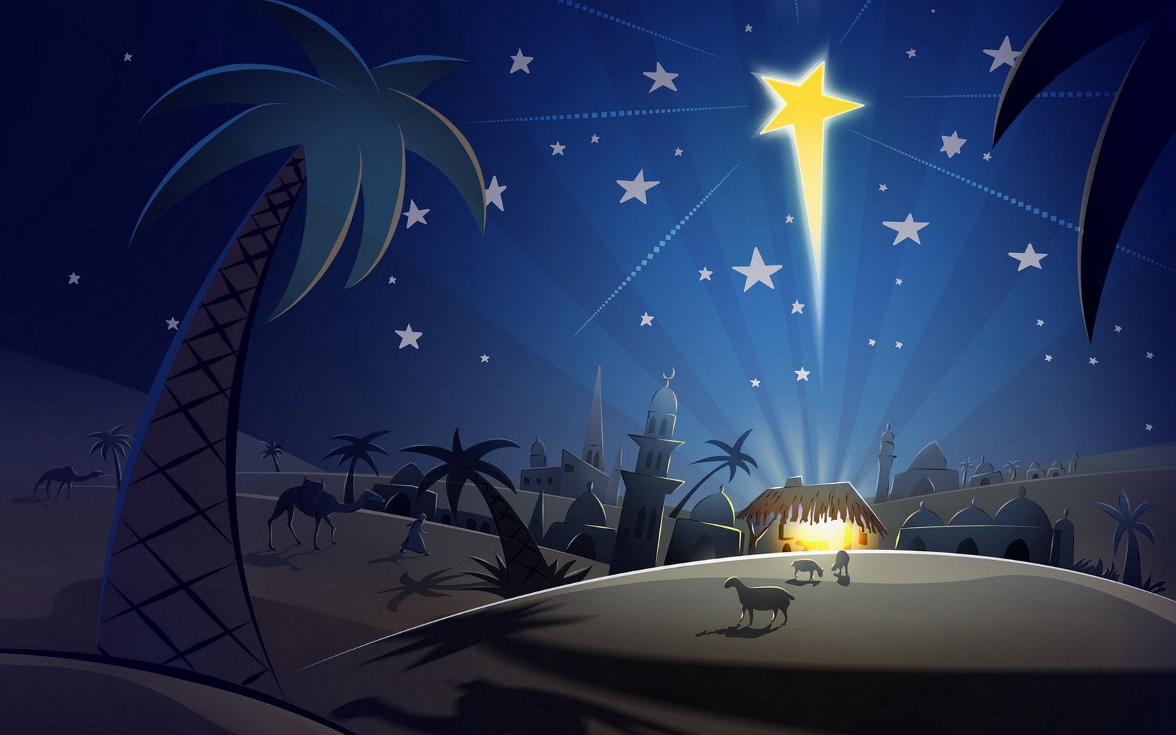 Presepe stilizzato con stella blu, 1065x768 HD, PC