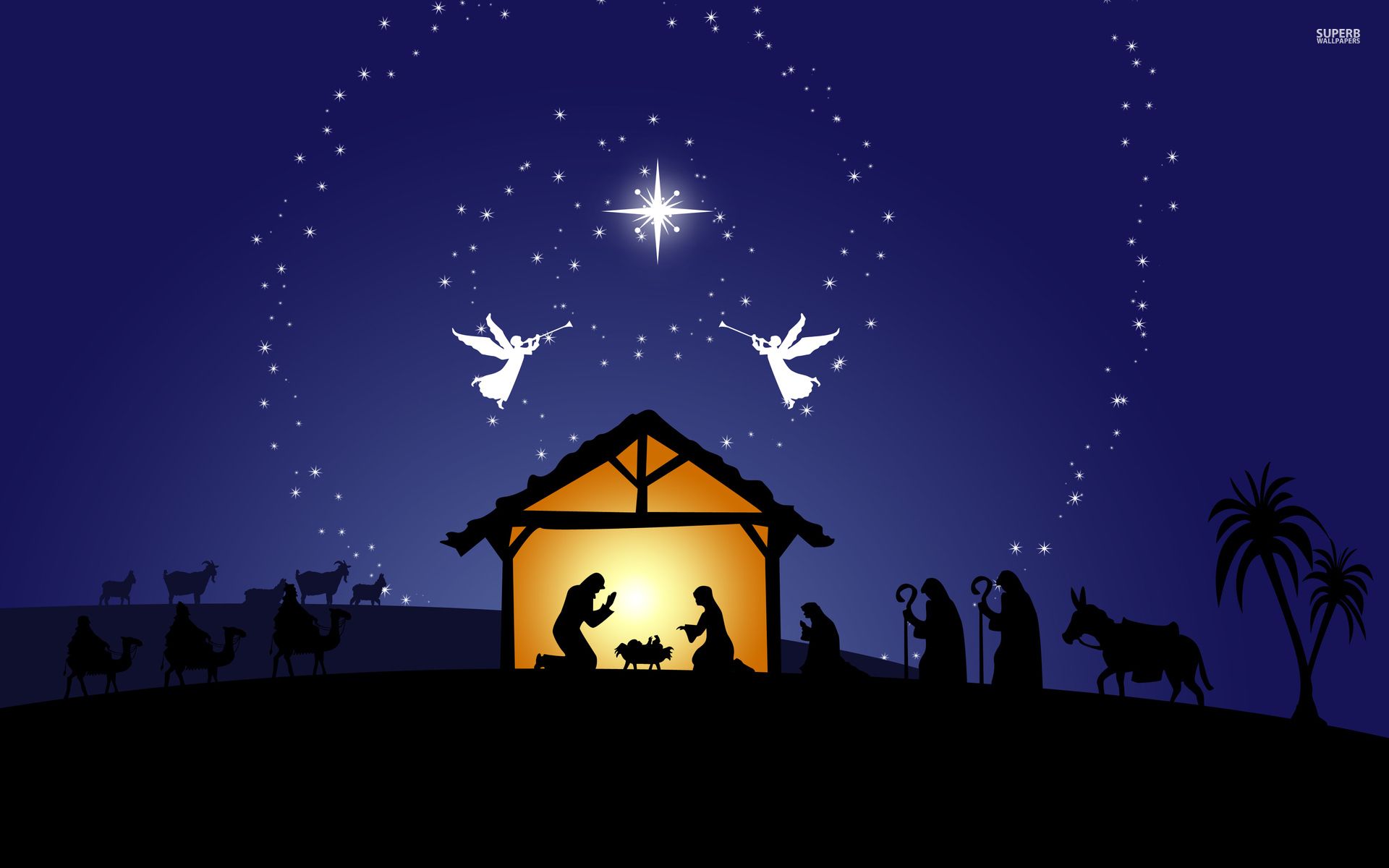 Presepe silhouette notte stellata, 1920x1200 WUXGA, PC Desktop