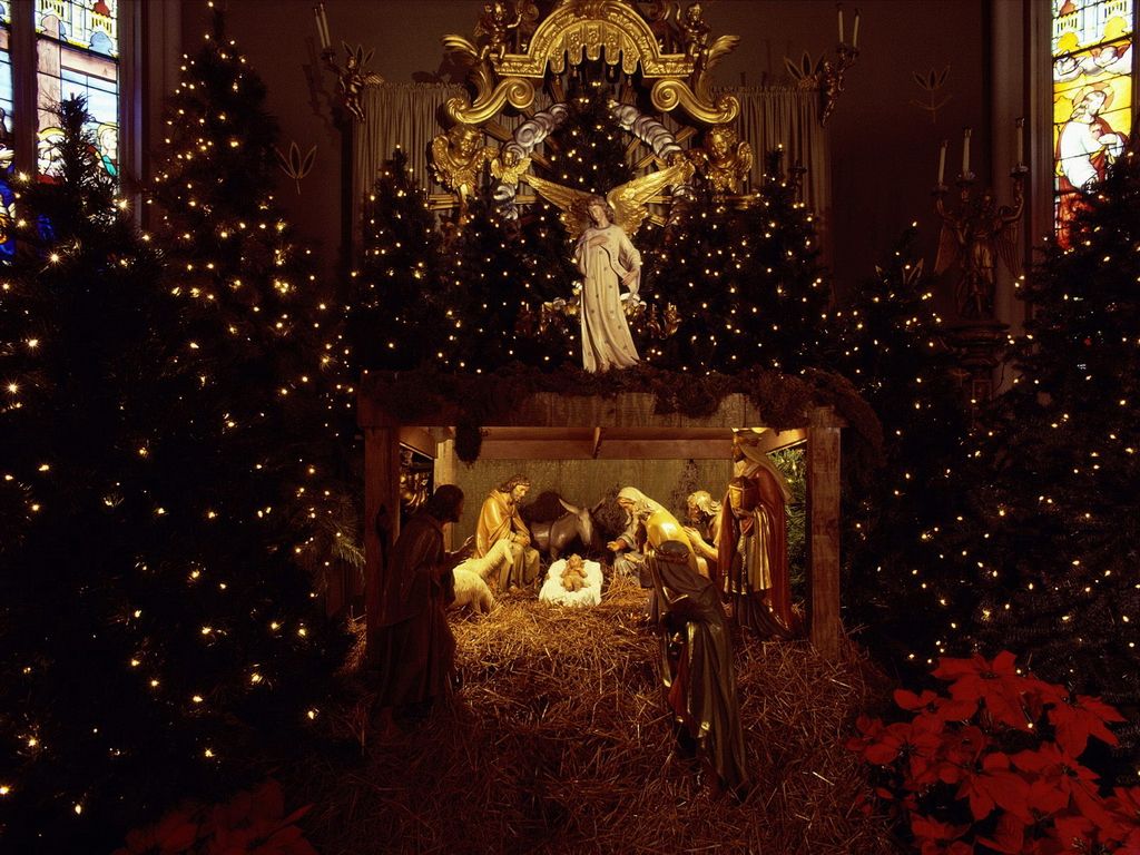 Presepe natalizio in chiesa illuminata, 1024x768 HD, iMac