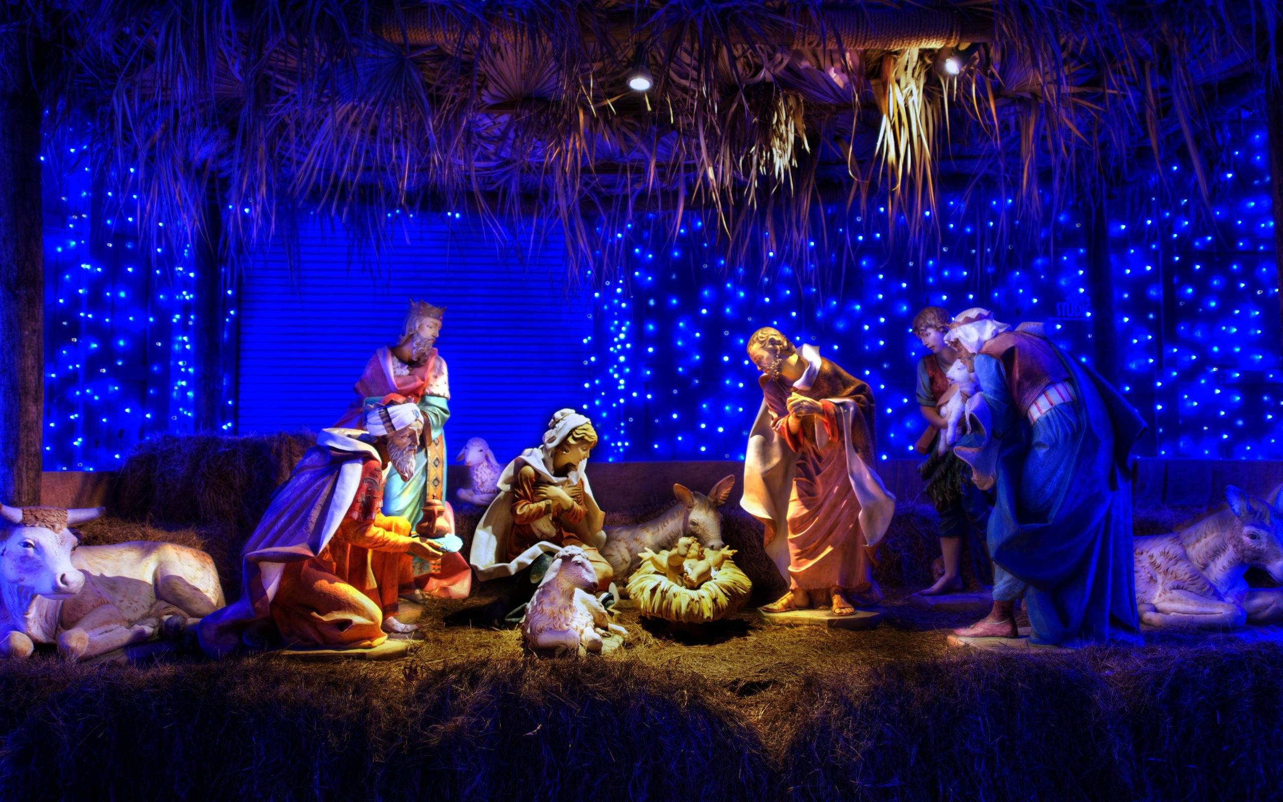 Presepe natalizio con luci blu, 2560x1600 2K+, PC