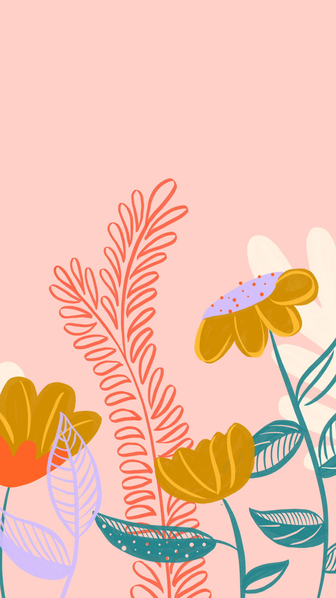 Fiori illustrati sfondo rosa, 1080x1920 Verticale, Mobile