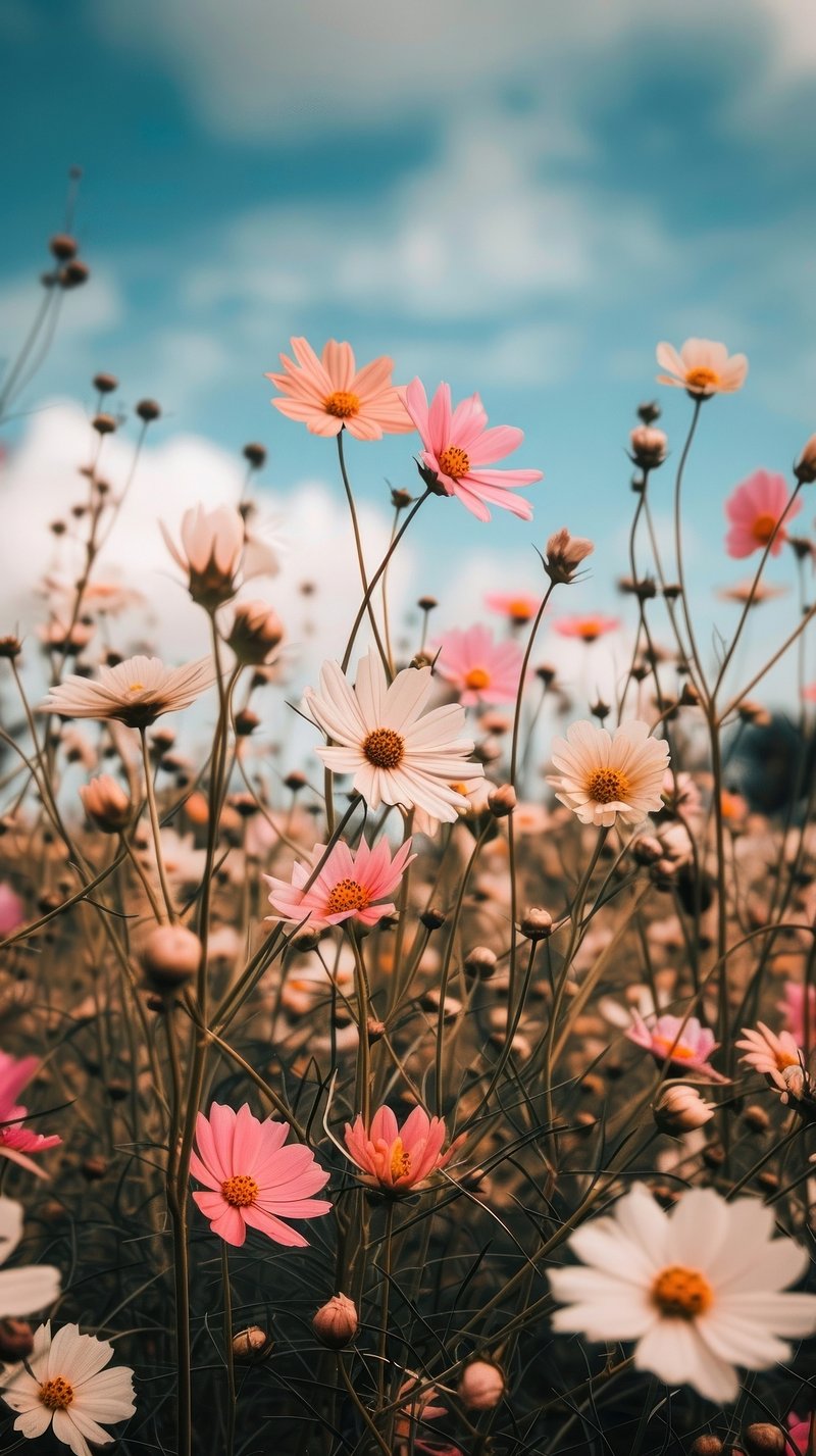 Fiori rosa campo primaverile, 800x1427 Full HD Verticale, Smartphone