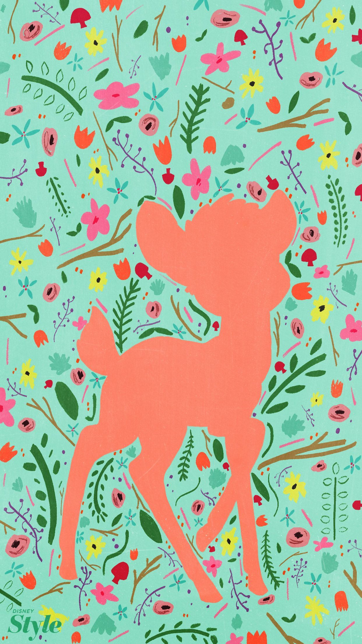 Bambi silhouette floreale primaverile, 1242x2208 Full HD Verticale, Smartphone