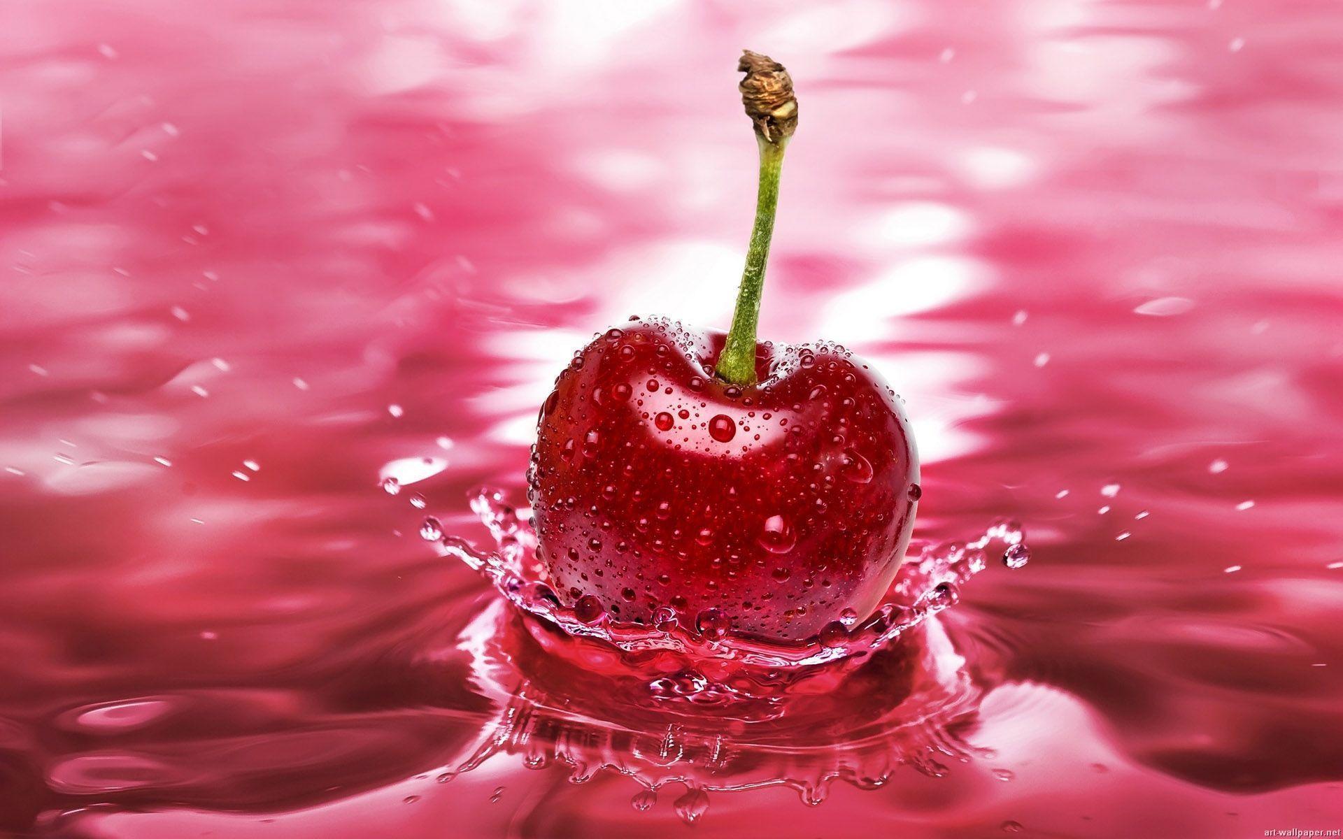 Ciliegia rossa che cade in acqua, 1920x1200 WUXGA, PC Desktop