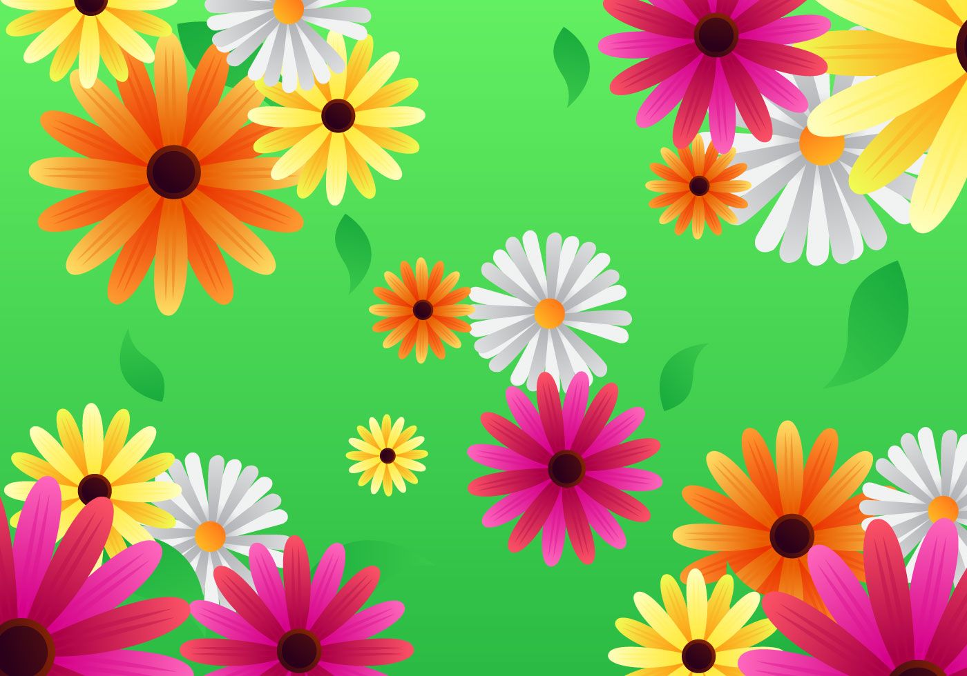 Fiori colorati sfondo verde, 1400x980 720p, PC
