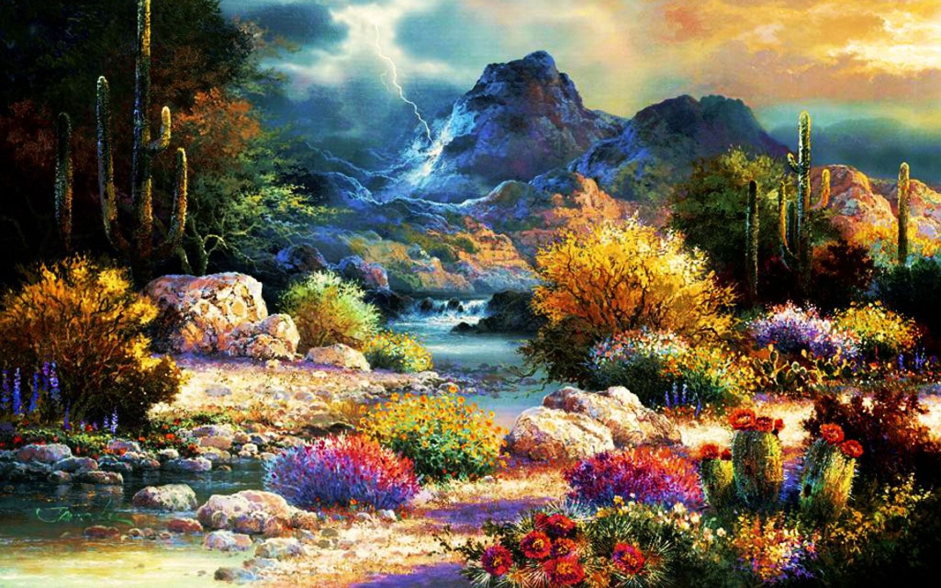 Paesaggio desertico con montagne e fiori, 1920x1200 Full HD+, Laptop