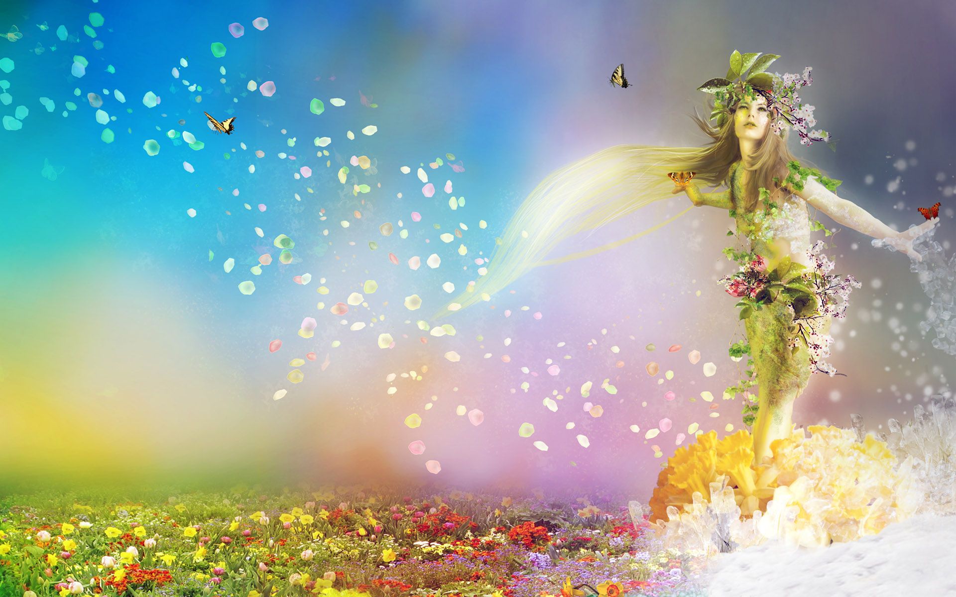 Fata primaverile con farfalle, 1920x1200 Full HD+, Desktop