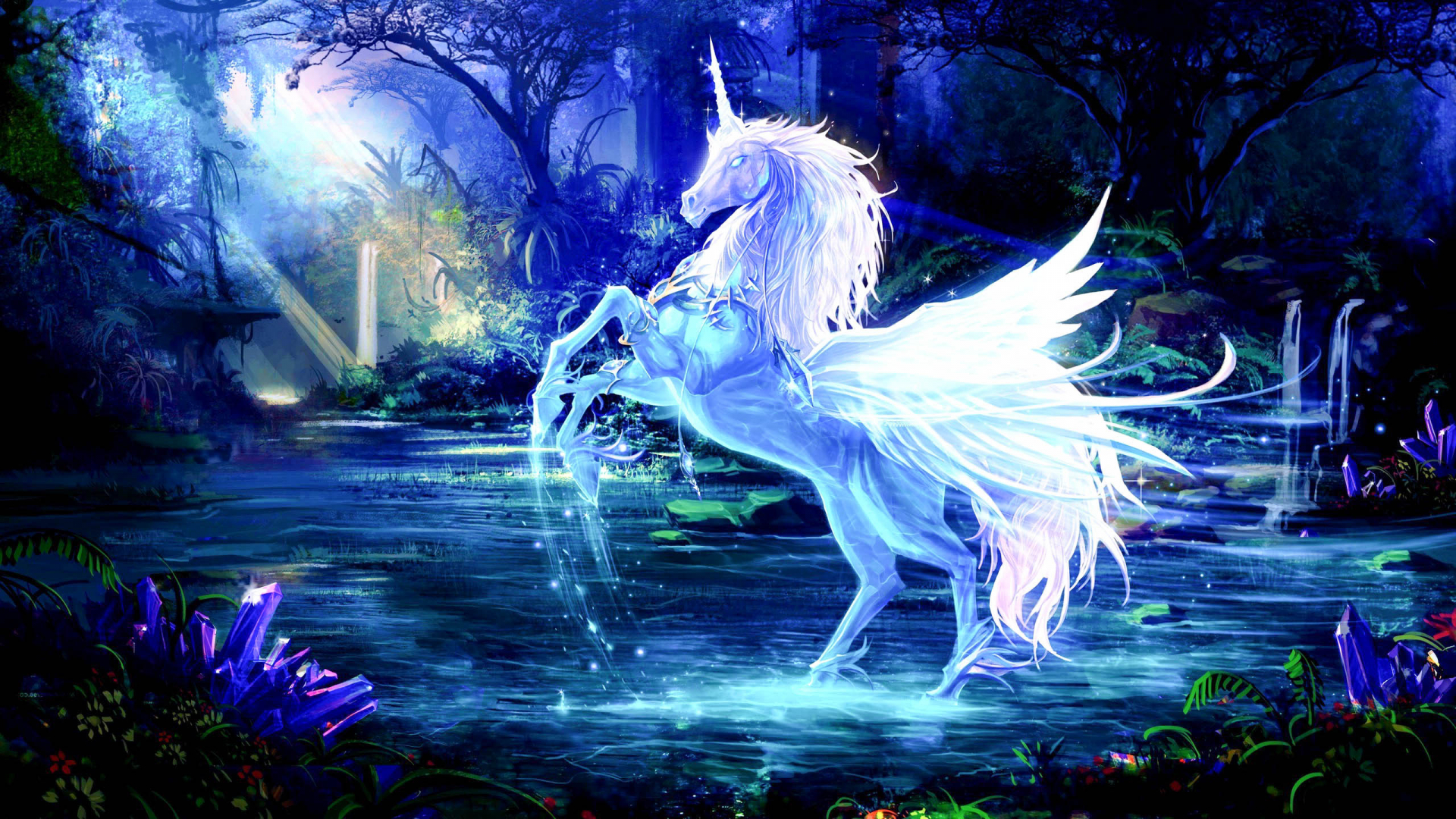 Pegaso bianco fantasy foresta, 1920x1080 1080p, Laptop