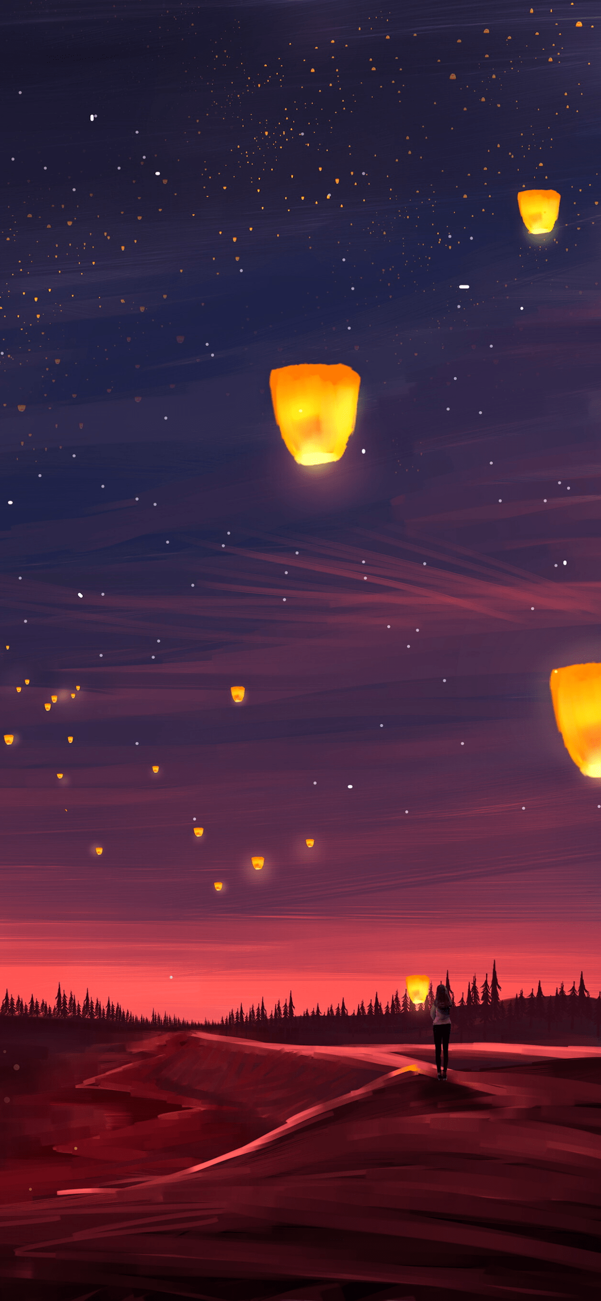 Lanterne volanti al tramonto, 1205x2609 Verticale, Mobile