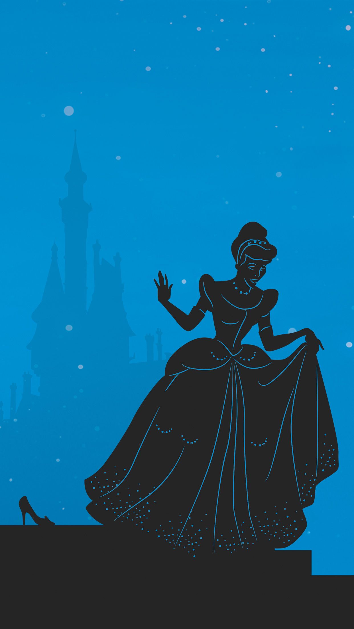 Silhouette Cenerentola castello blu, 1242x2208 Full HD Verticale, Smartphone