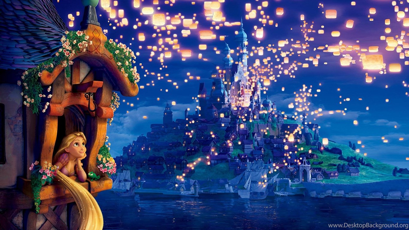 Rapunzel castello lanterne notte, 1366x768 720p, iMac