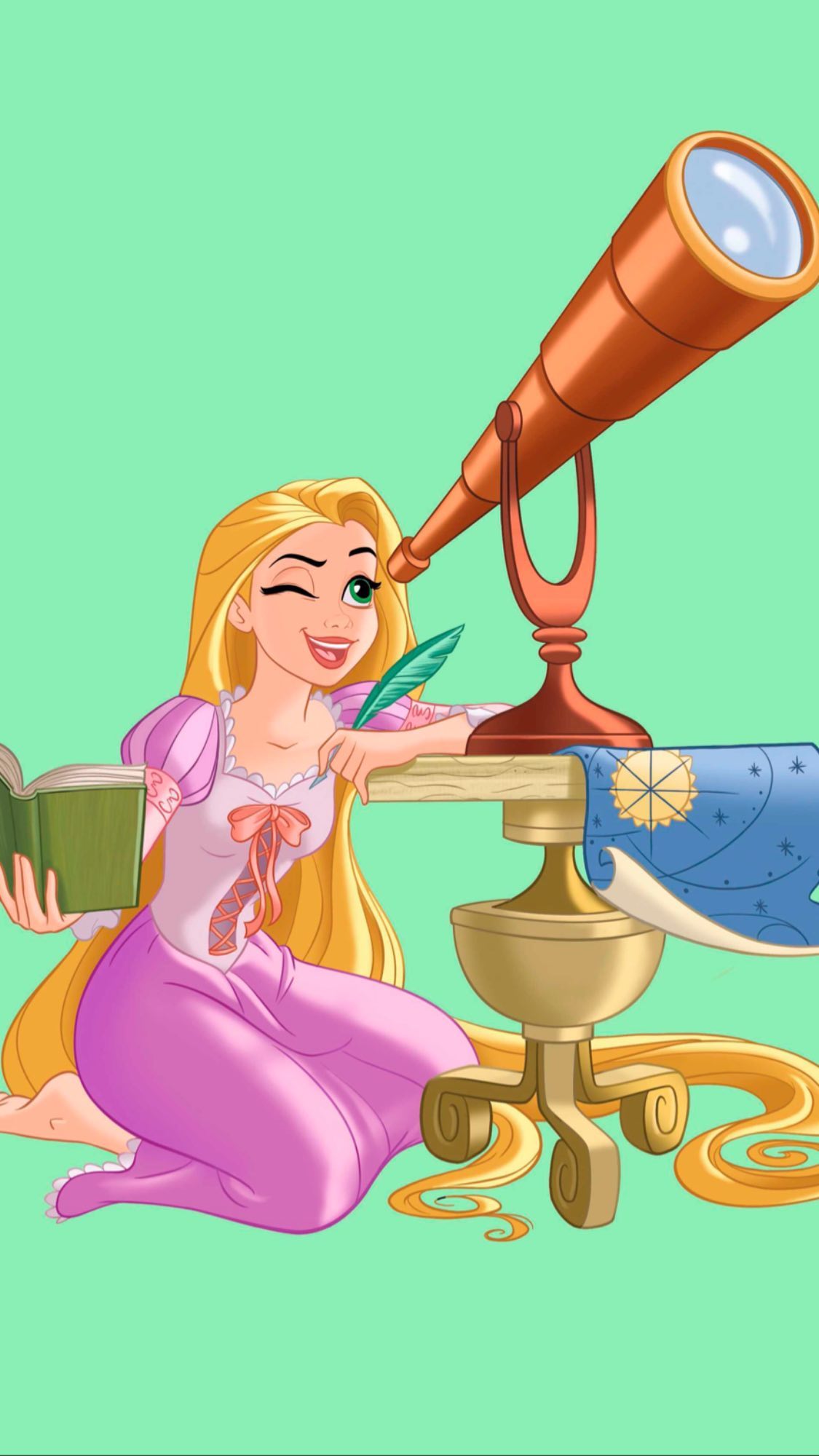 Rapunzel con telescopio e libro, 1125x2000 Verticale, Mobile