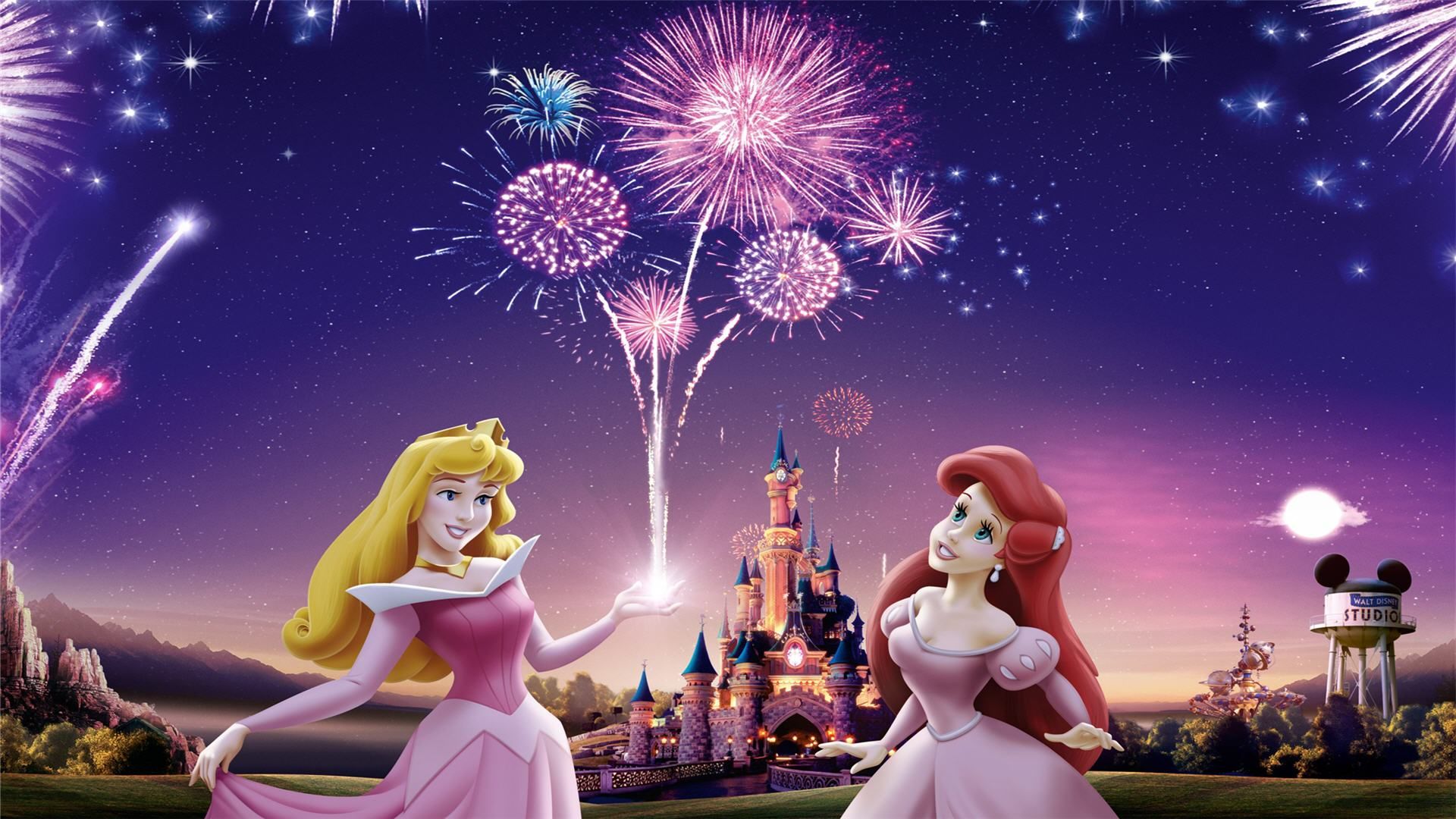 Principesse Disney fuochi artificio castello, 1920x1080 Full HD, Desktop