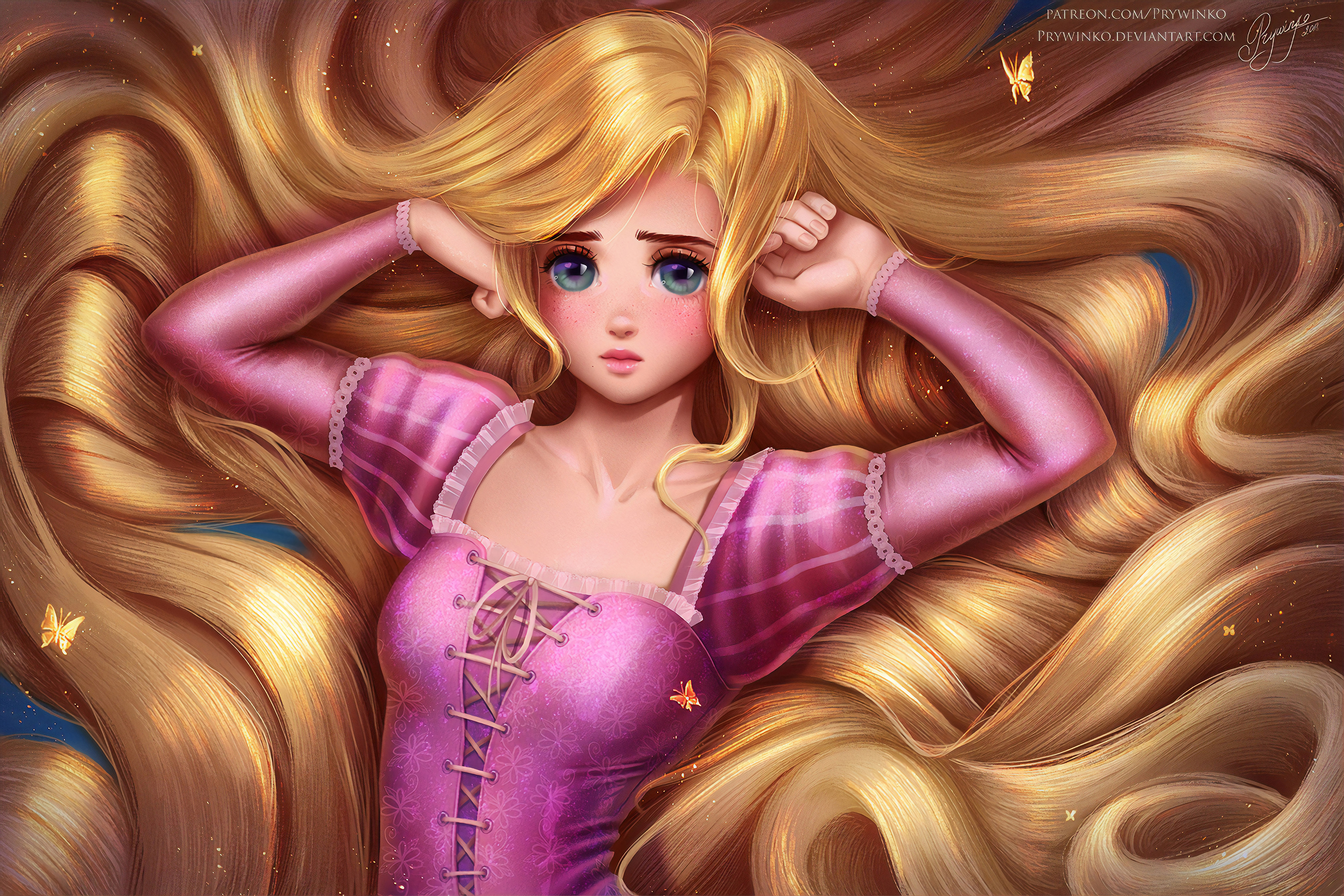 Rapunzel capelli dorati farfalle, 3840x2560 Ultra HD, 4K TV
