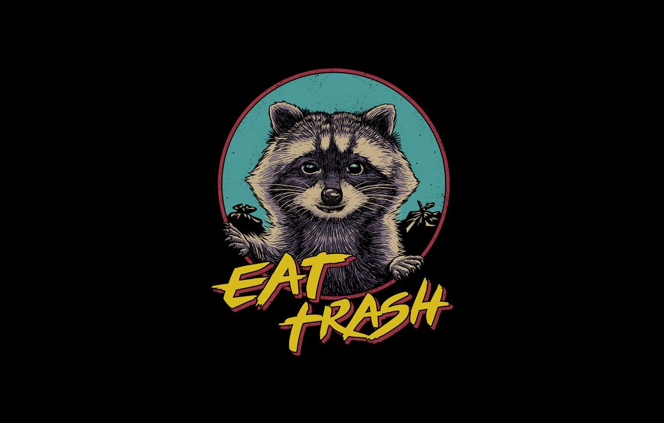 Procione illustrato scritta Eat Trash, 1332x850 720p, PC