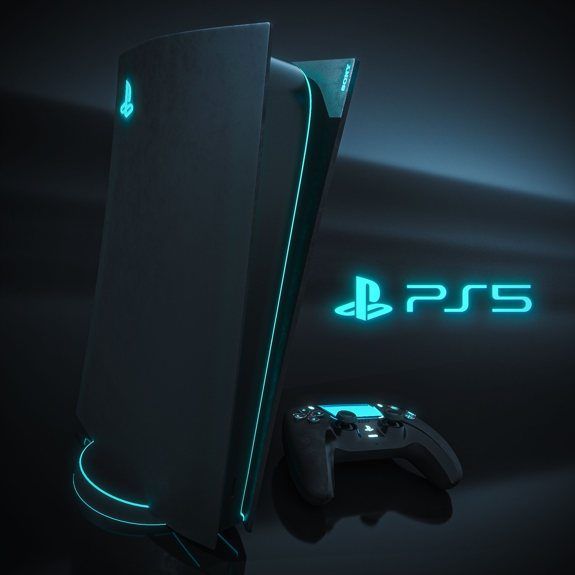 Console PS5 luci blu neon, 1900x1900 900p, Desktop
