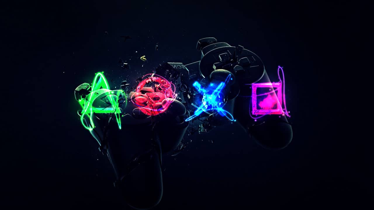 Simboli PlayStation neon colorati, 1280x720 HD, PC Desktop