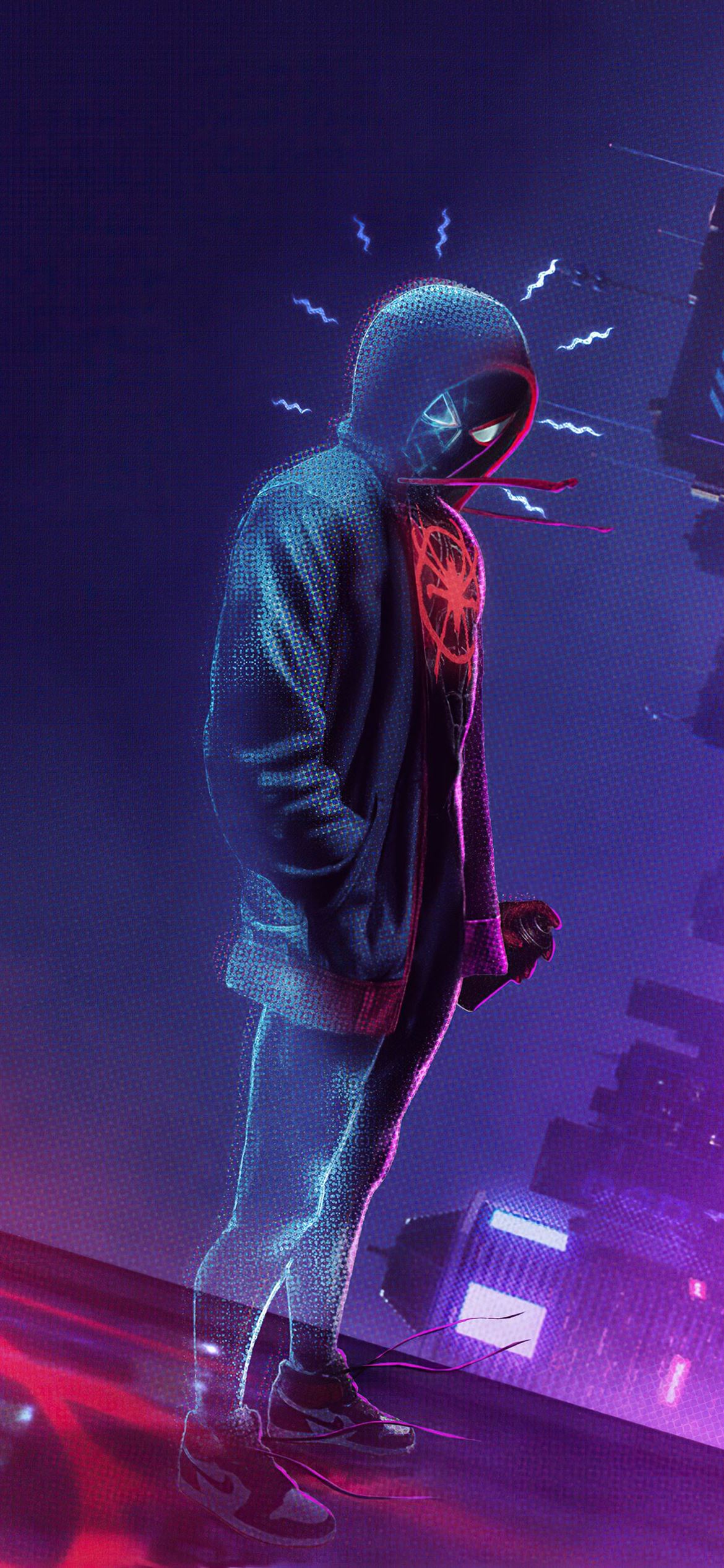 Spider-Man Miles Morales notturno, Marvel, 1170x2532 Verticale, Mobile