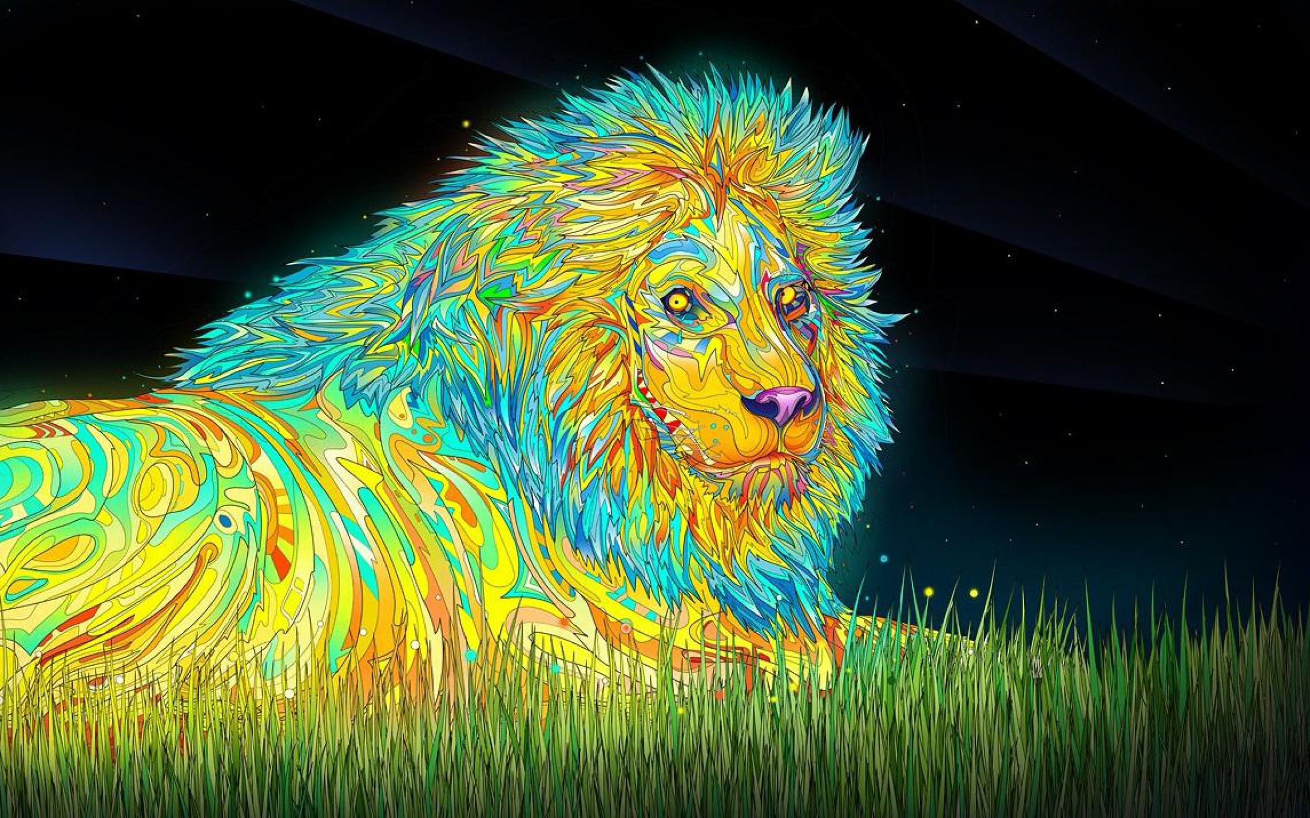 Leone psichedelico colorato erba, 2560x1600 WQXGA, Notebook