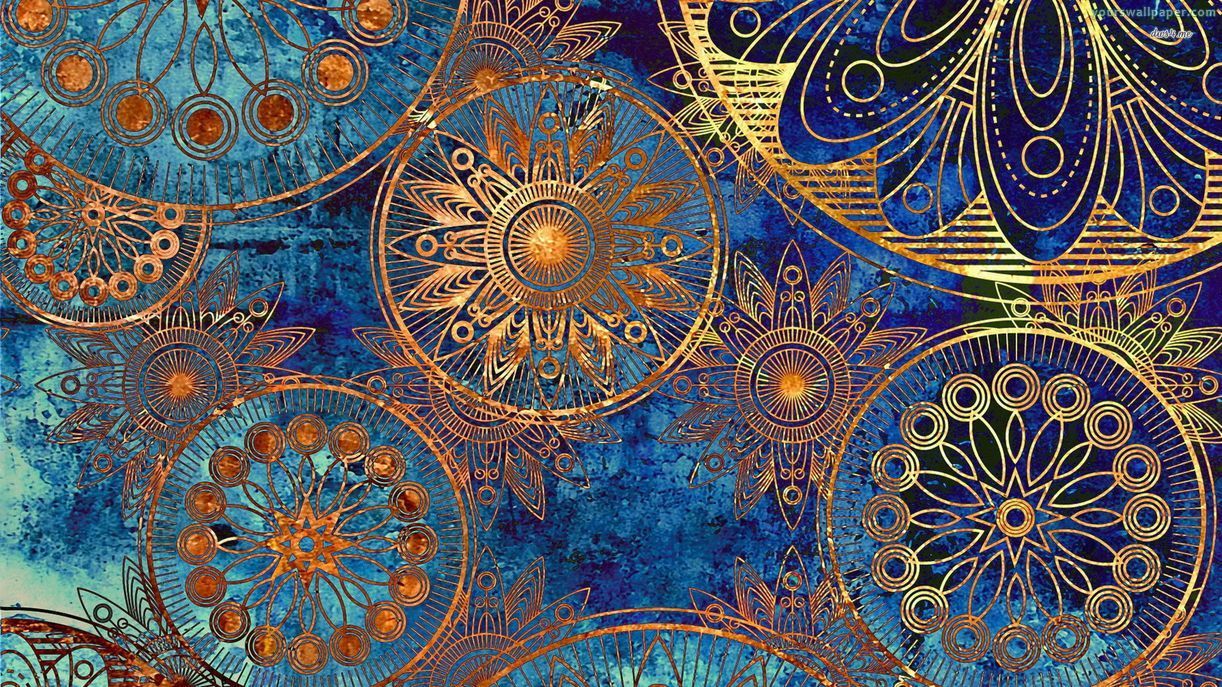 Mandala dorati su blu psichedelico, 1222x687 HD, Notebook