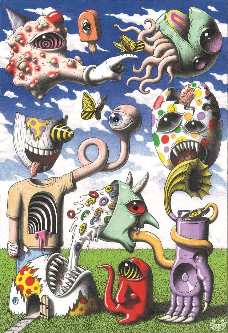 Creature psichedeliche surreali colorate, 741x1078 Verticale, POCO