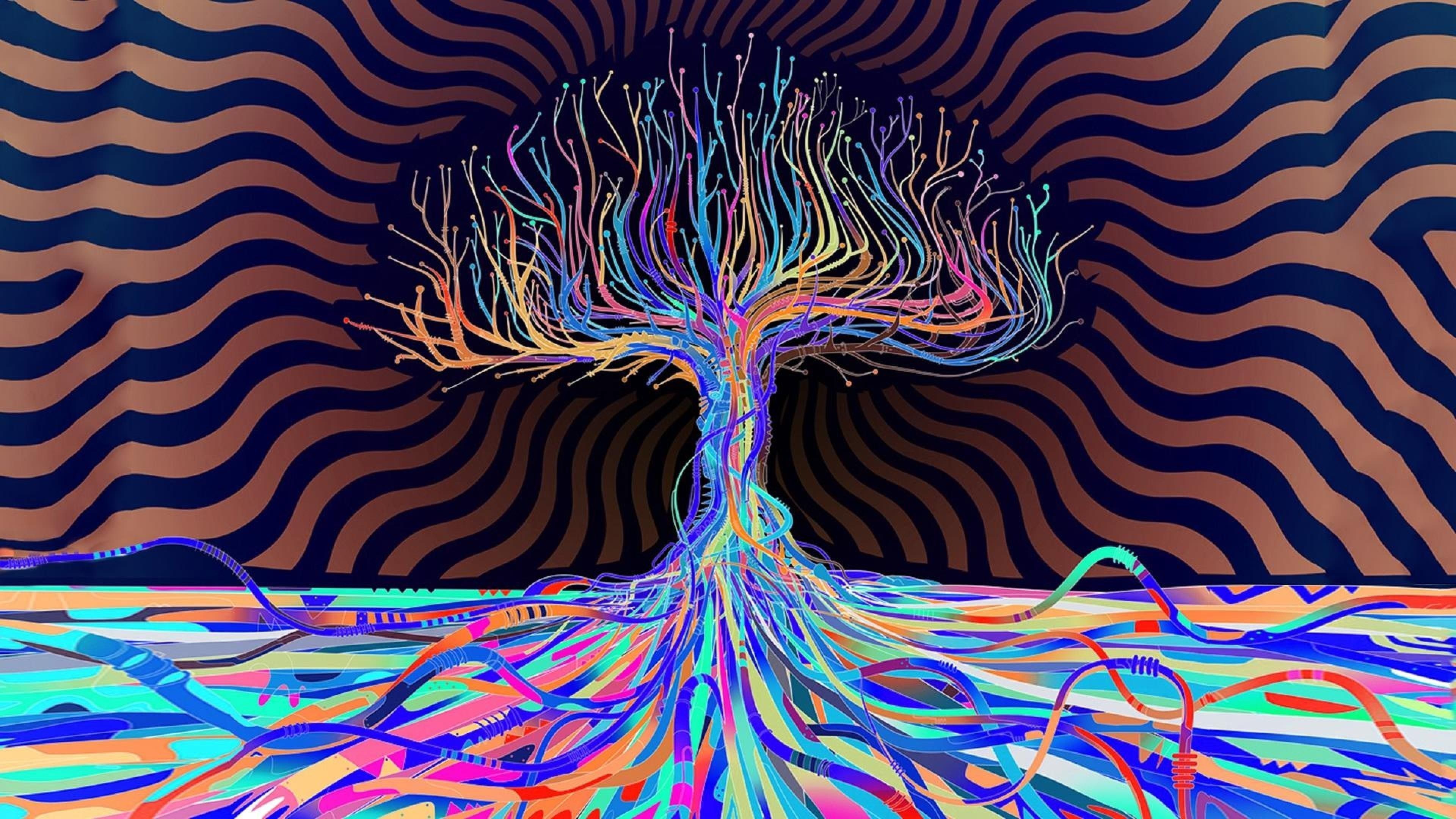 Albero psichedelico con radici colorate, 3840x2160 Ultra HD, 4K TV