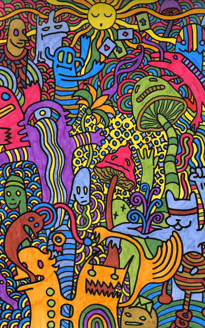 Doodle psichedelico colorato astratto, 800x1280 Full HD Verticale, Smartphone