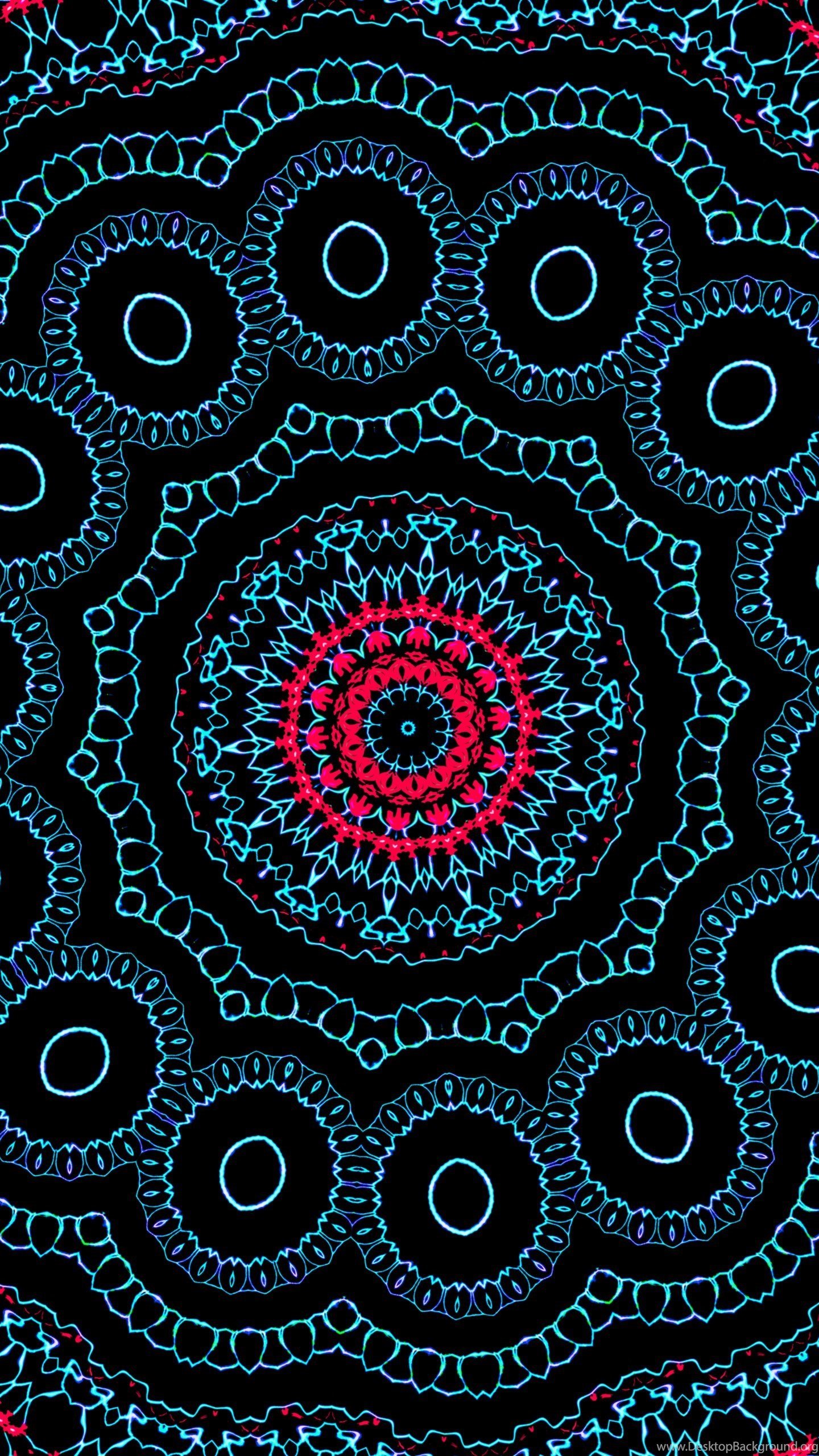 Mandala psichedelico cerchi neon, 1440x2560 Verticale, Mobile