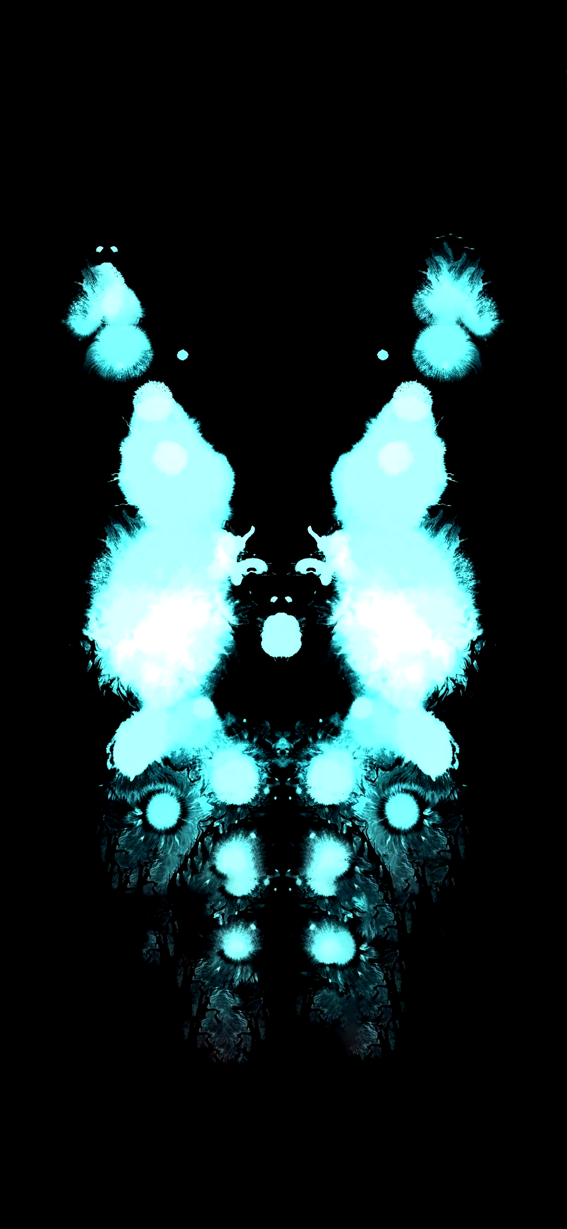 Macchia Rorschach turchese, sfondo nero, 1125x2436 Verticale, iPhone