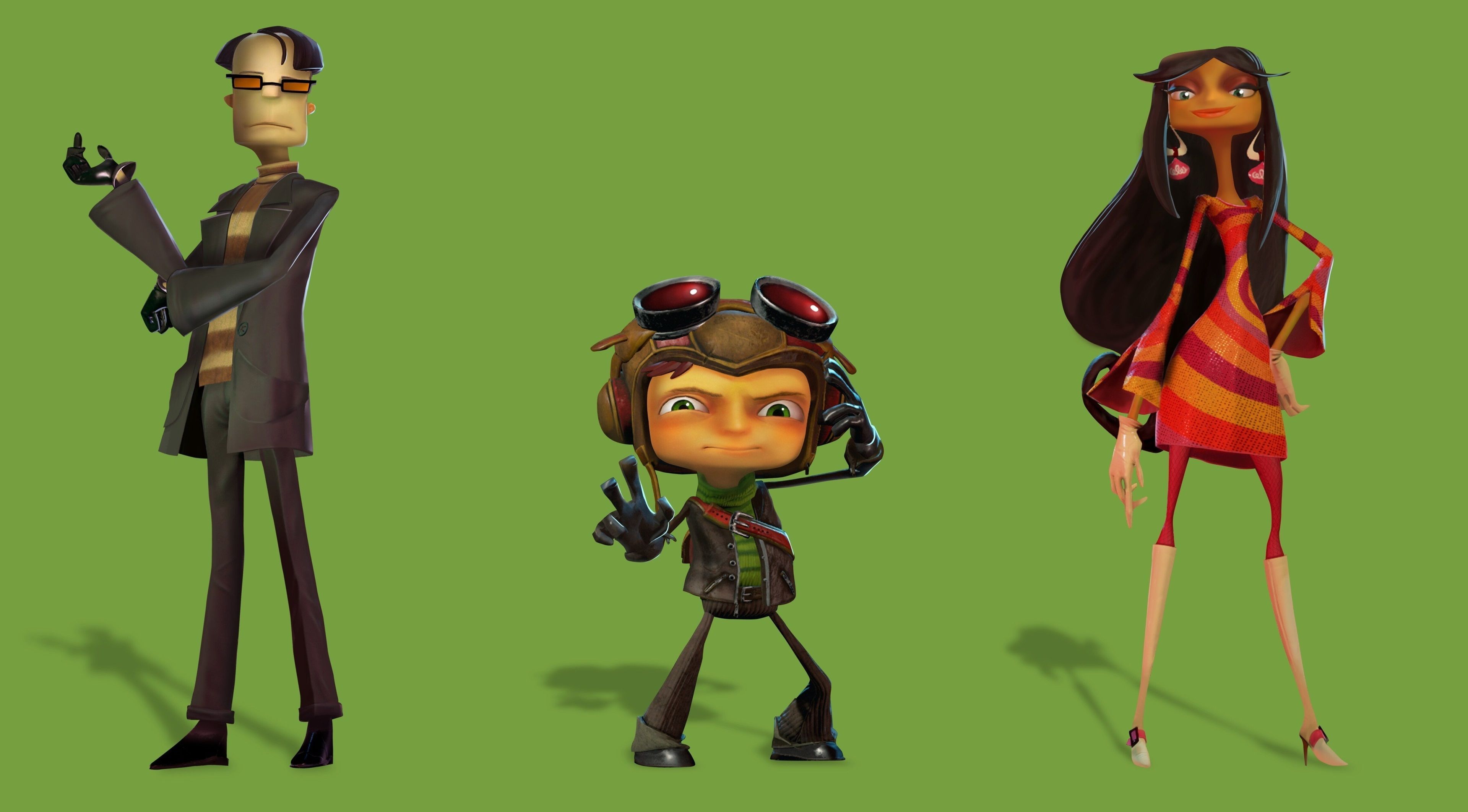 Personaggi Psychonauts sfondo verde, 3840x2125 4K, PC Desktop