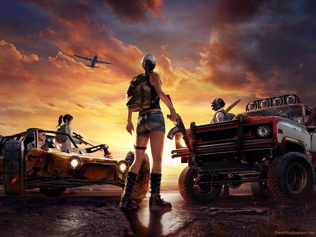 PUBG personaggi veicoli tramonto, 1024x768 HD, iMac