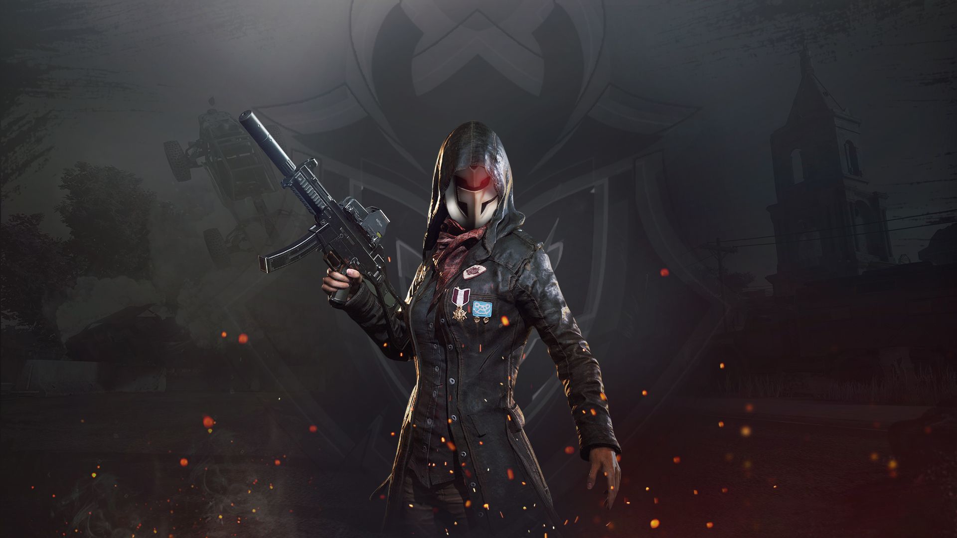 Personaggio PUBG con maschera e arma, 1920x1080 Full HD, PC
