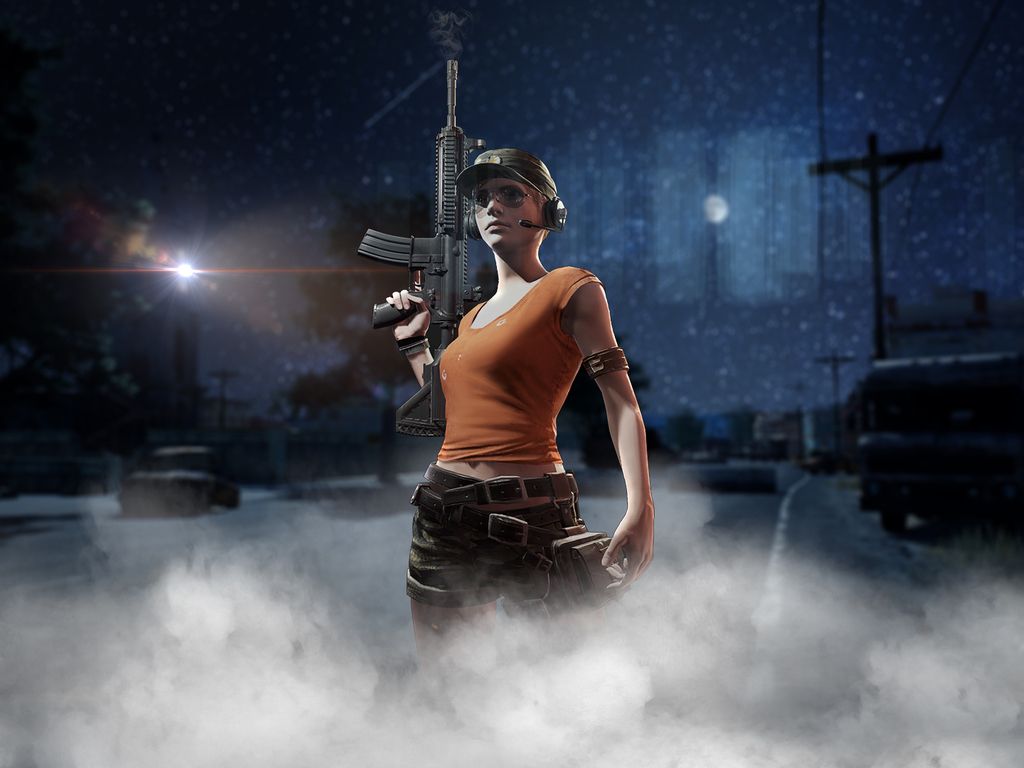 Personaggio PUBG con fucile di notte, 1024x768 HD, iMac