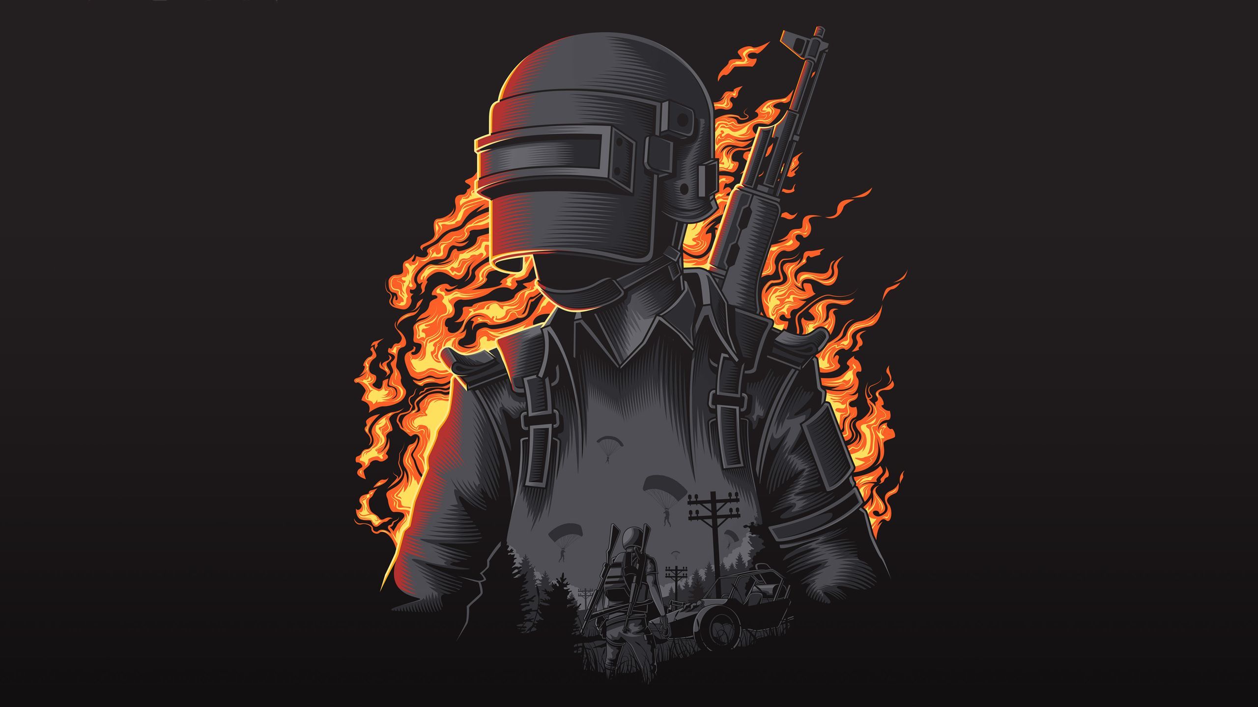 Personaggio PUBG con fiamme, 2560x1440 QHD, Monitor Gaming