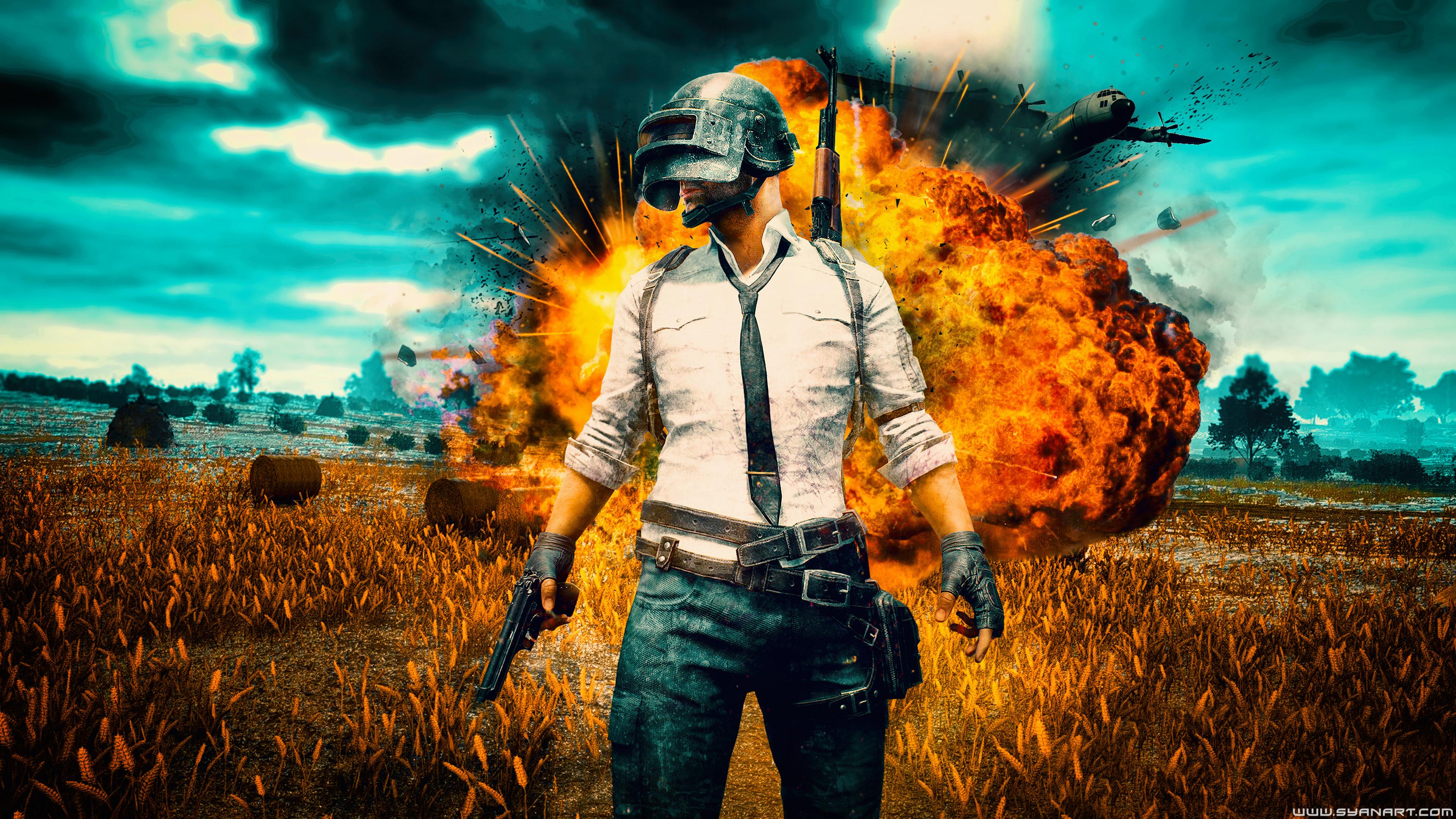Personaggio PUBG con esplosione, 3840x2160 4K Ultra HD, Monitor 4K