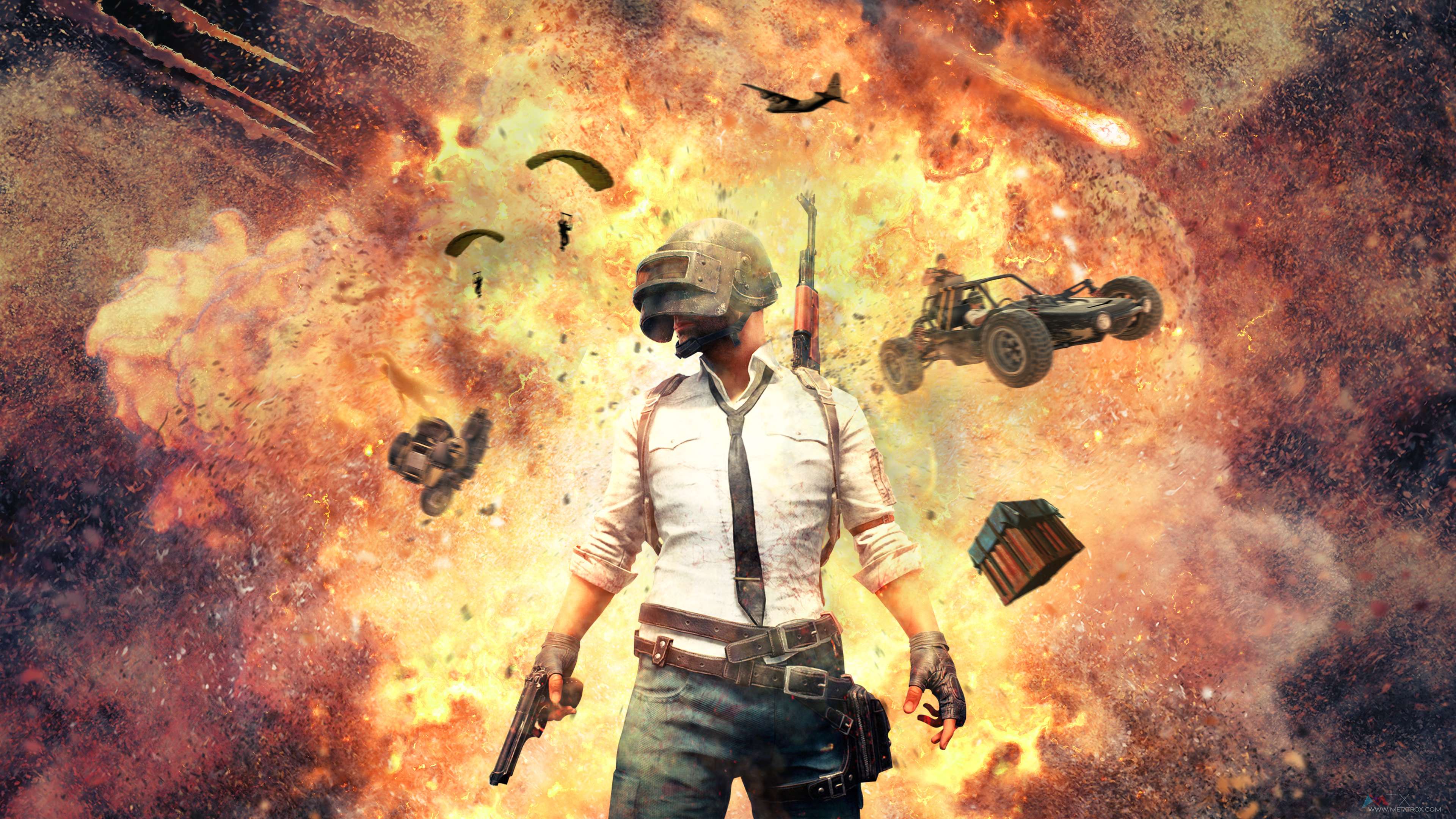 Personaggio PUBG con esplosione, 3840x2160 Ultra HD, 4K TV