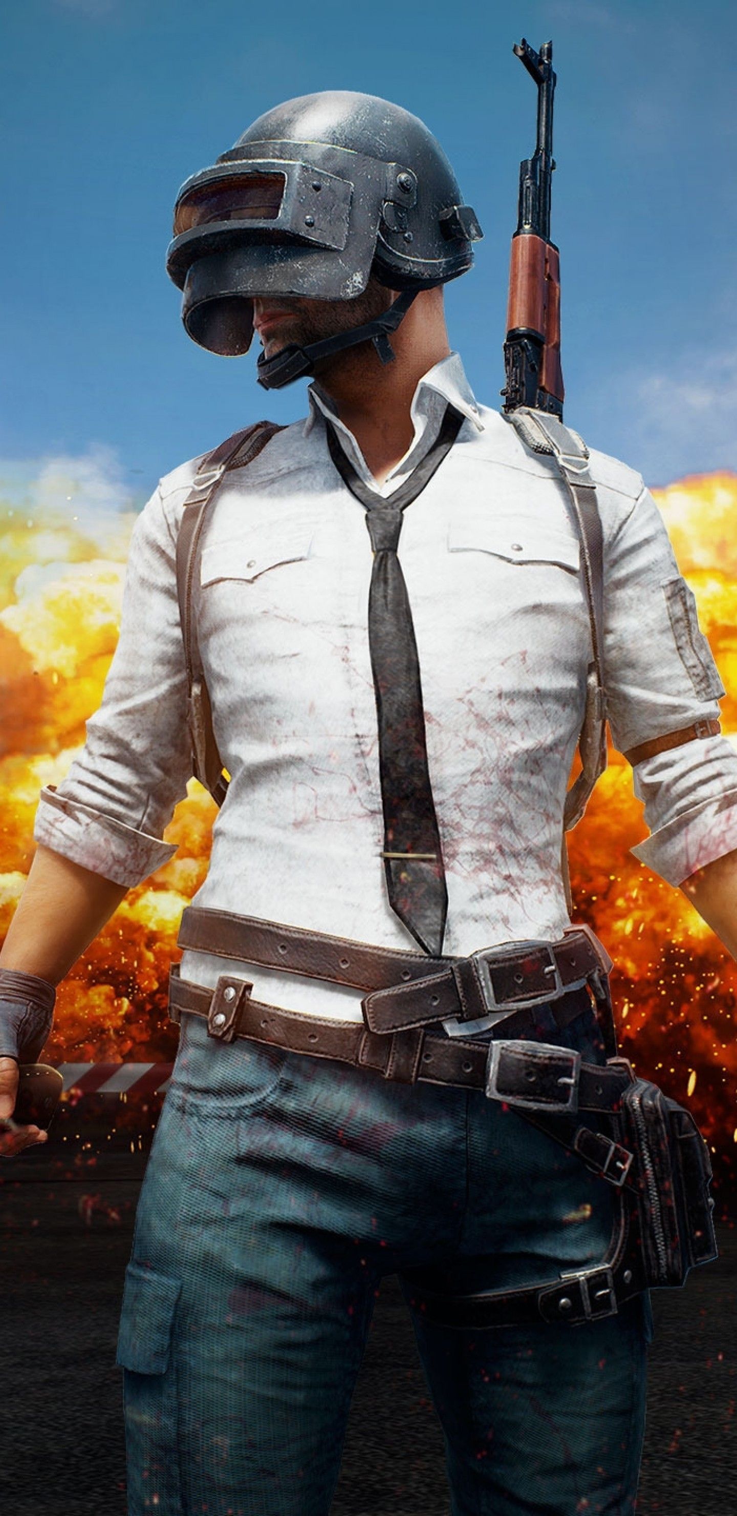 Personaggio PUBG con casco ed esplosione, 1440x2960 Full HD Verticale, Smartphone