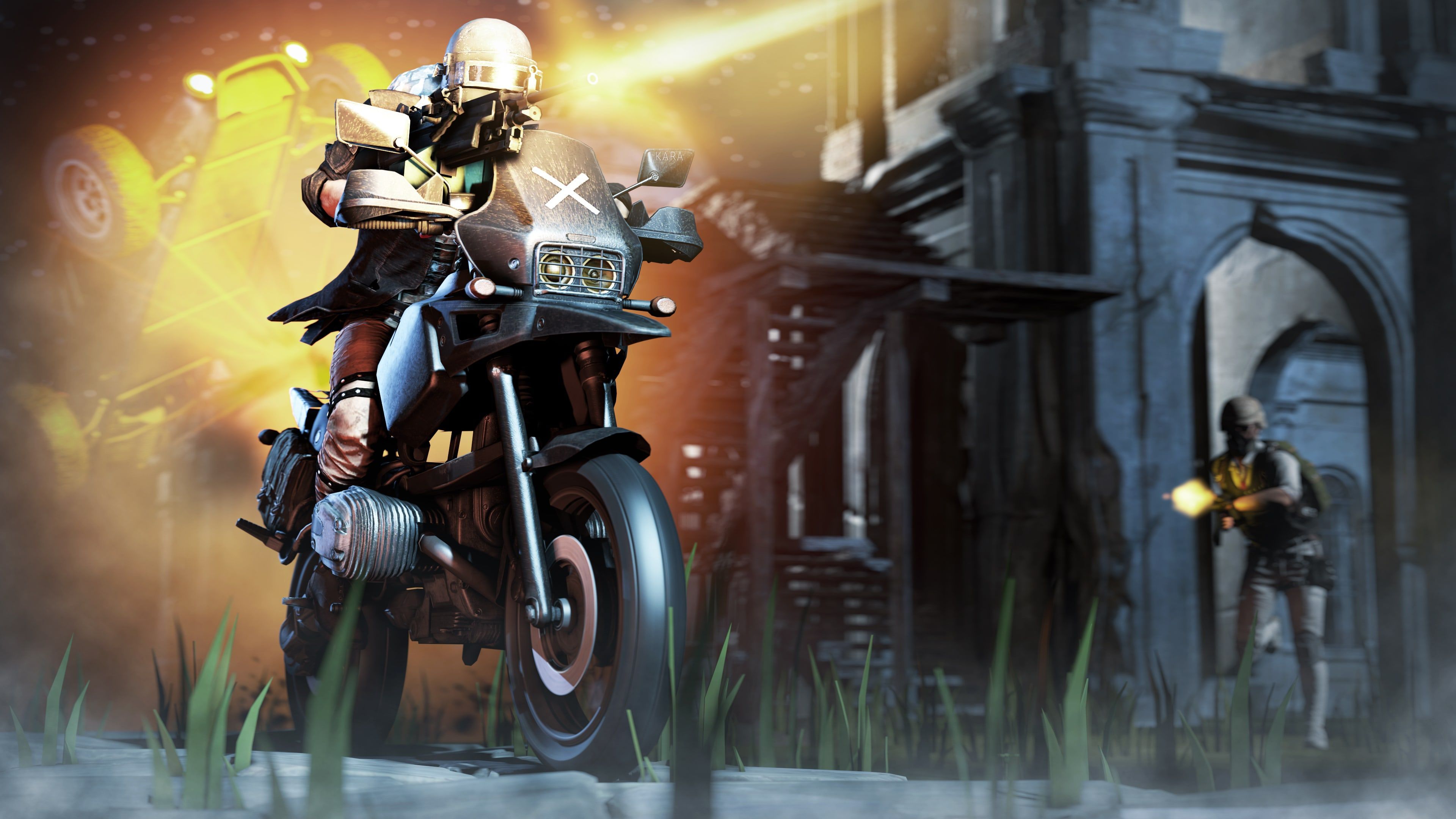 Personaggio PUBG su moto, 3840x2160 UHD, PC 4K