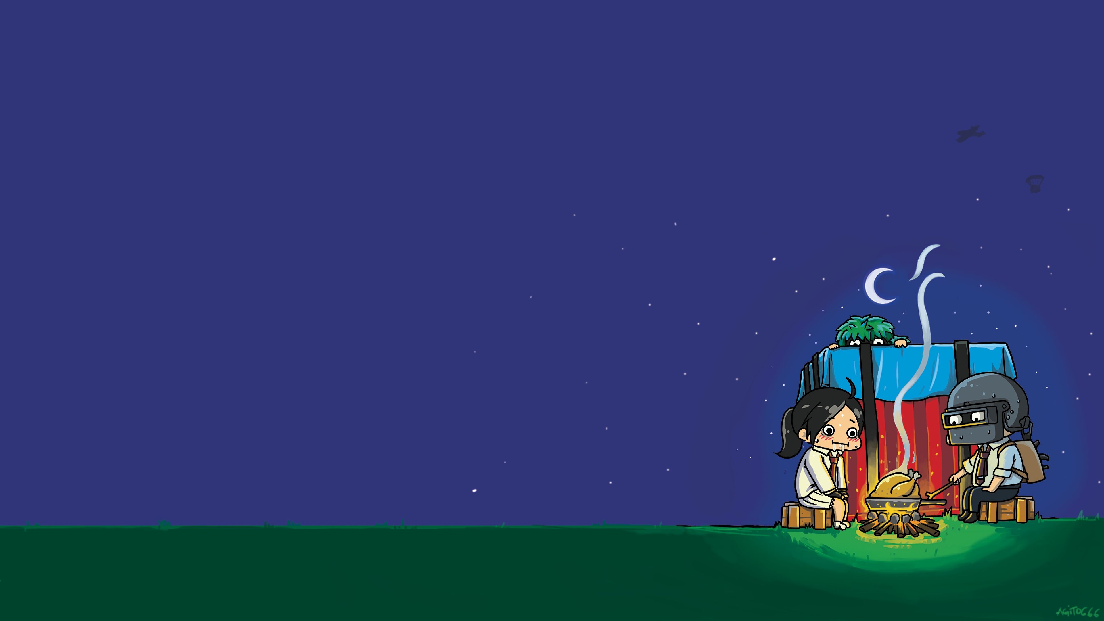 Personaggi PUBG falò notturno, 3840x2160 UHD, PC 4K