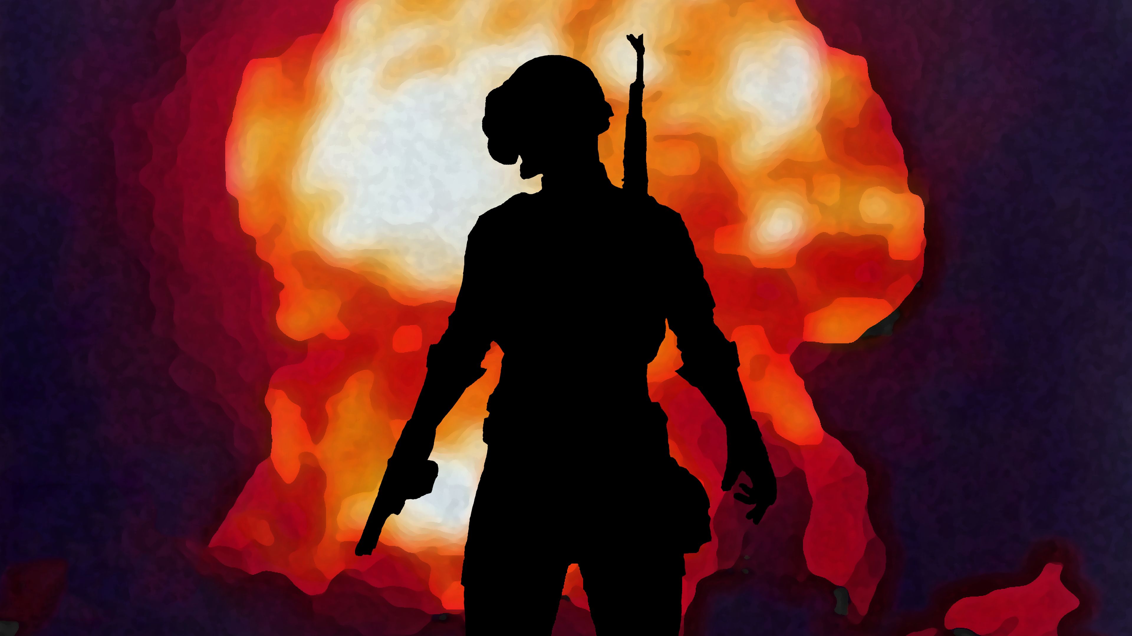 Soldato silhouette esplosione arancione, 3840x2160 Ultra HD, 4K TV