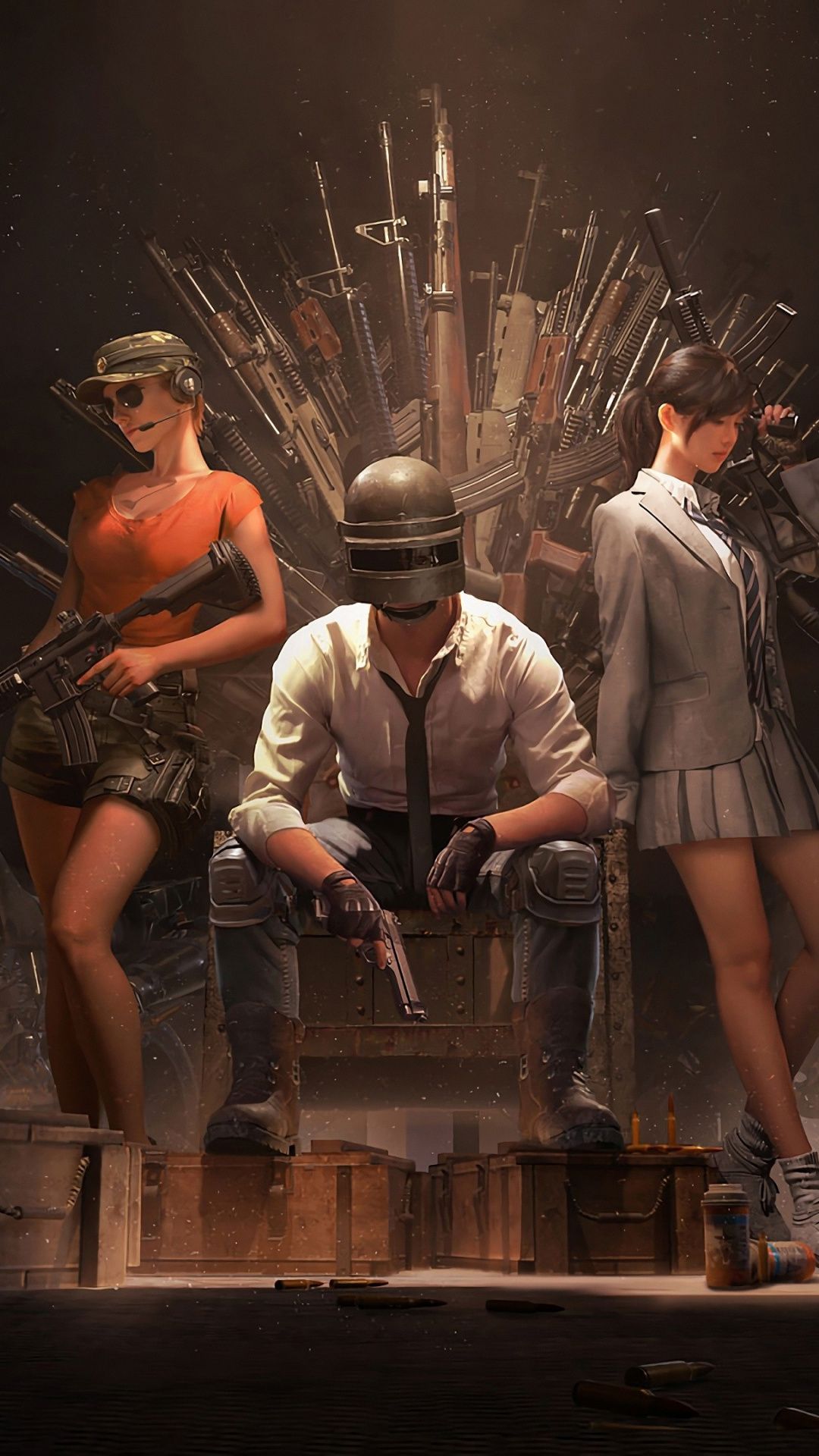 Ragazza anime con fucile PUBG, 1440x2560 Full HD Verticale, iPhone