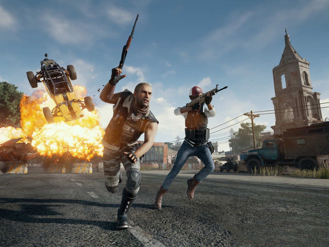 Personaggi PUBG in fuga da esplosione, 1400x1050 720p, PC