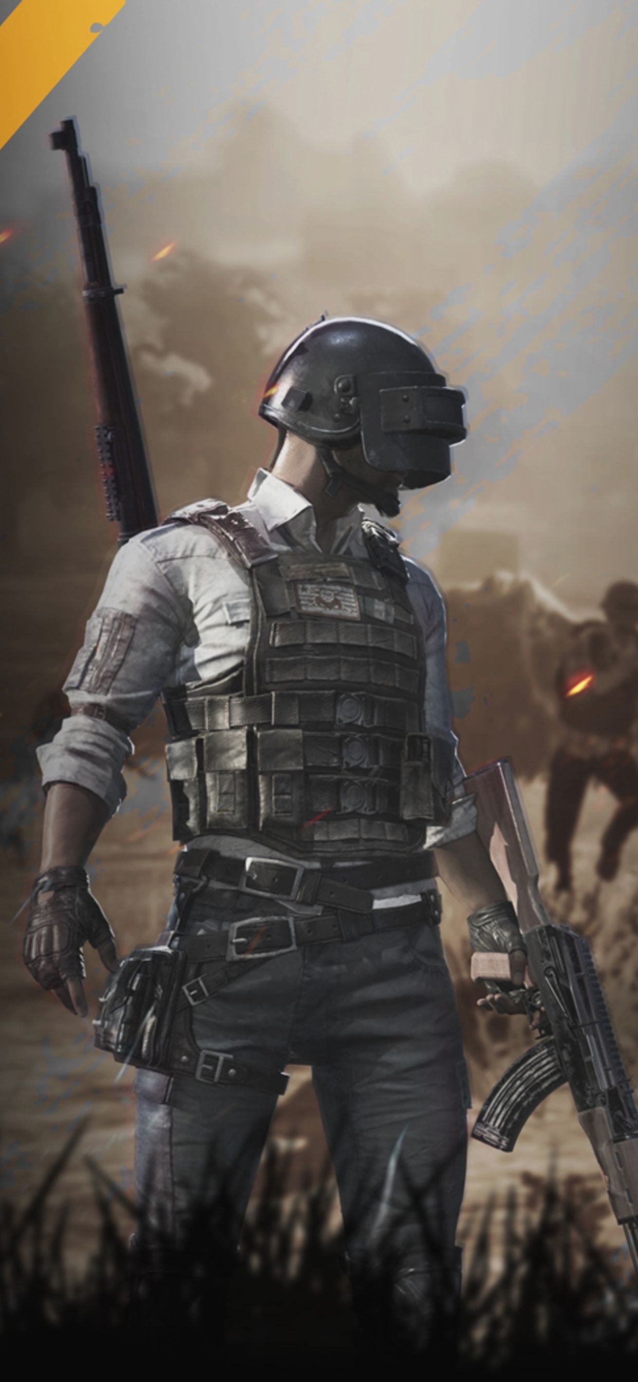 Soldato PUBG con casco e fucile, 1242x2688 Verticale, Mobile
