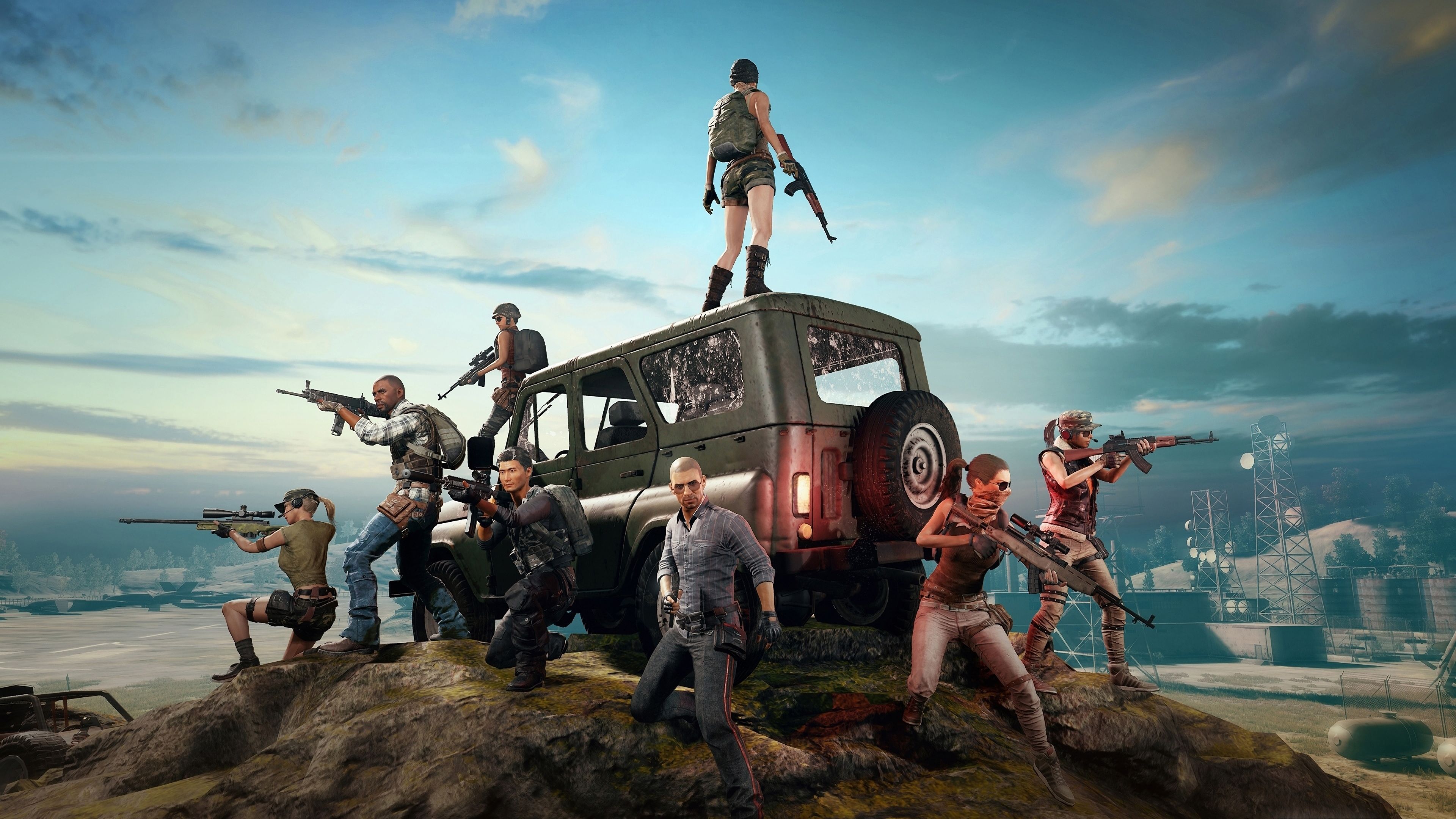 Personaggi PUBG con veicolo, 3840x2160 4K Ultra HD, Monitor 4K