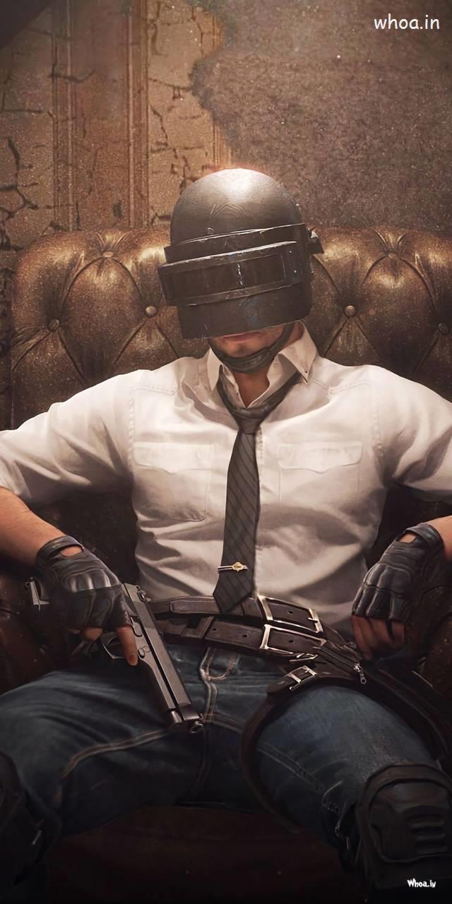 Personaggio PUBG con casco e pistola, 640x1280 Full HD Verticale, iPhone