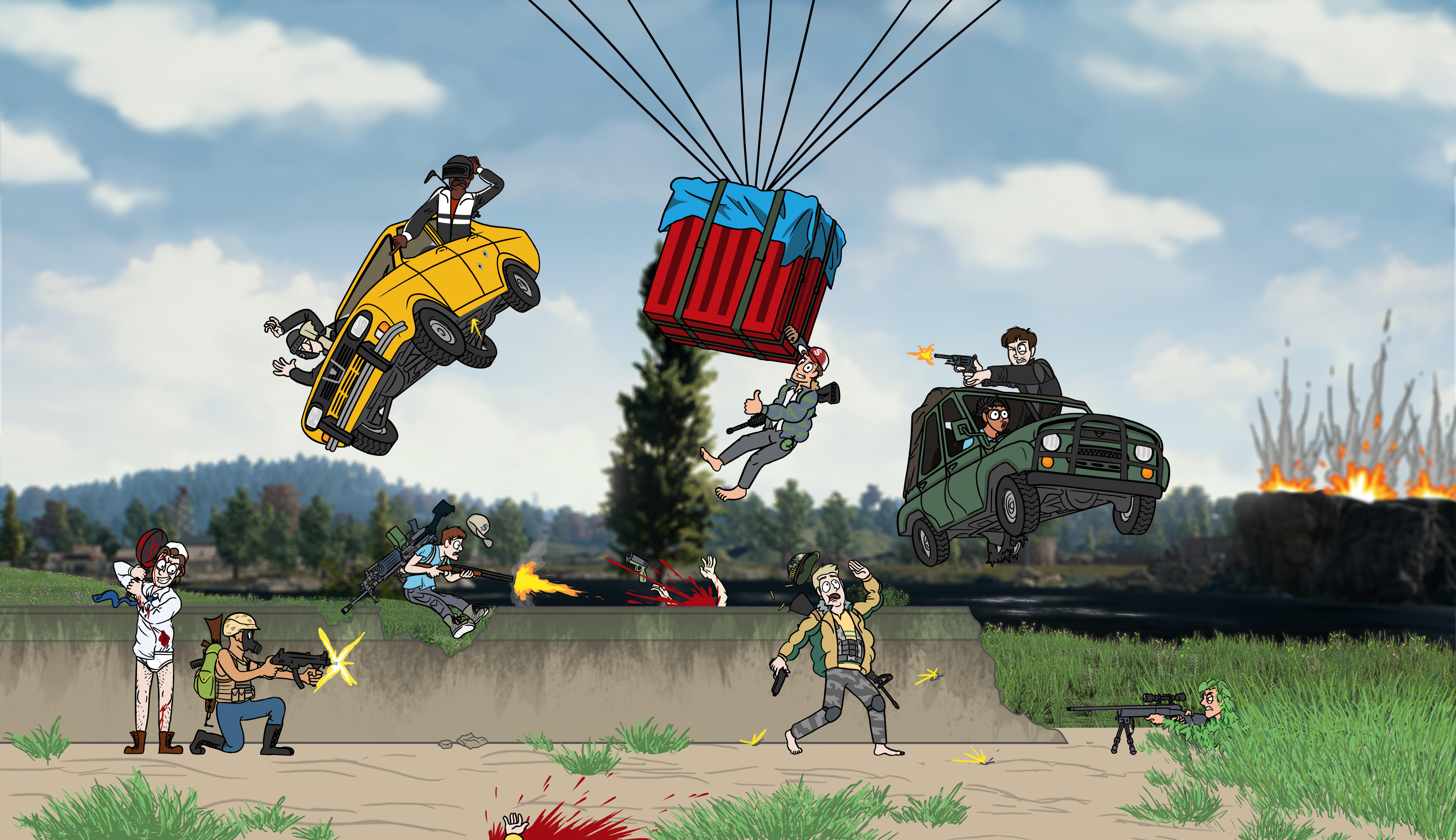 PUBG personaggi veicoli battaglia, 7370x4250 4K, Desktop 4K