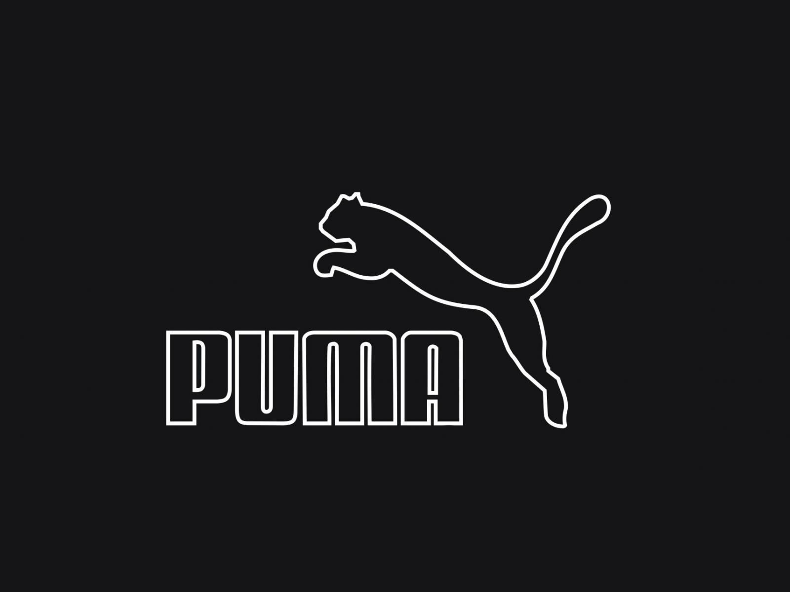 Logo Puma bianco su nero, abbigliamento sportivo, 1600x1200 900p, Desktop